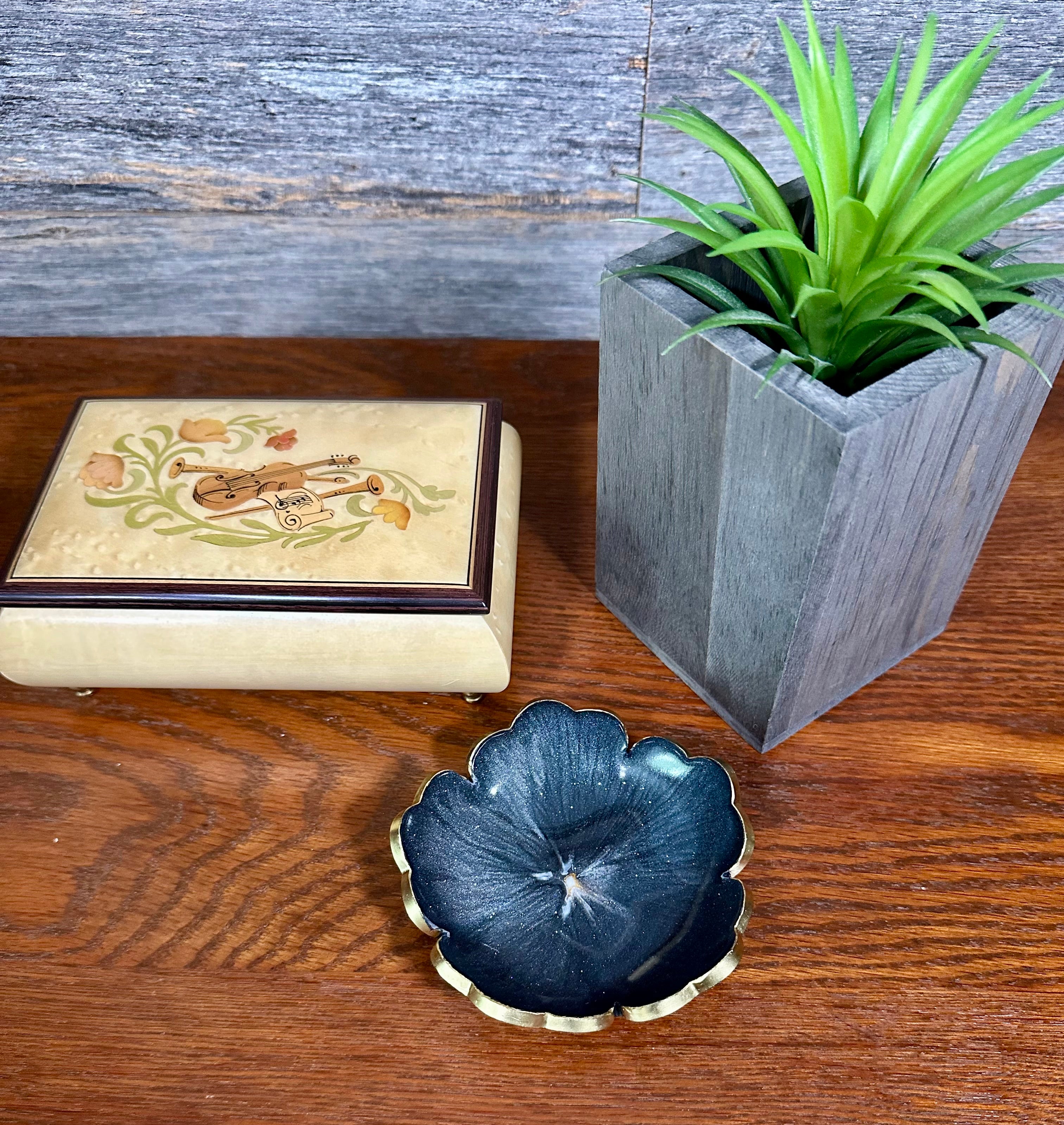 Small ResinFlower Bowl -Trimmed in Gold, Bronze, or Silver