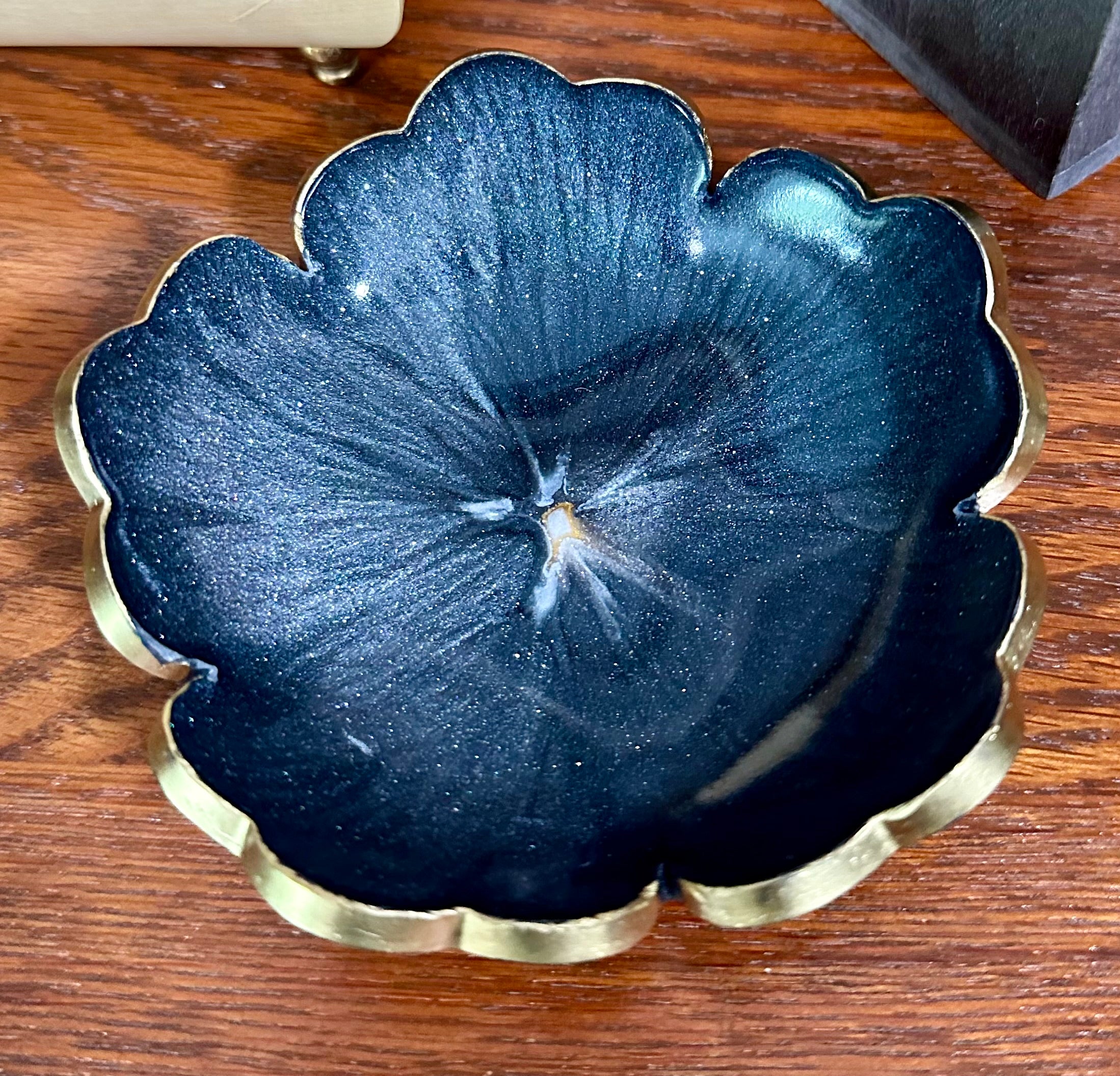 Small ResinFlower Bowl -Trimmed in Gold, Bronze, or Silver