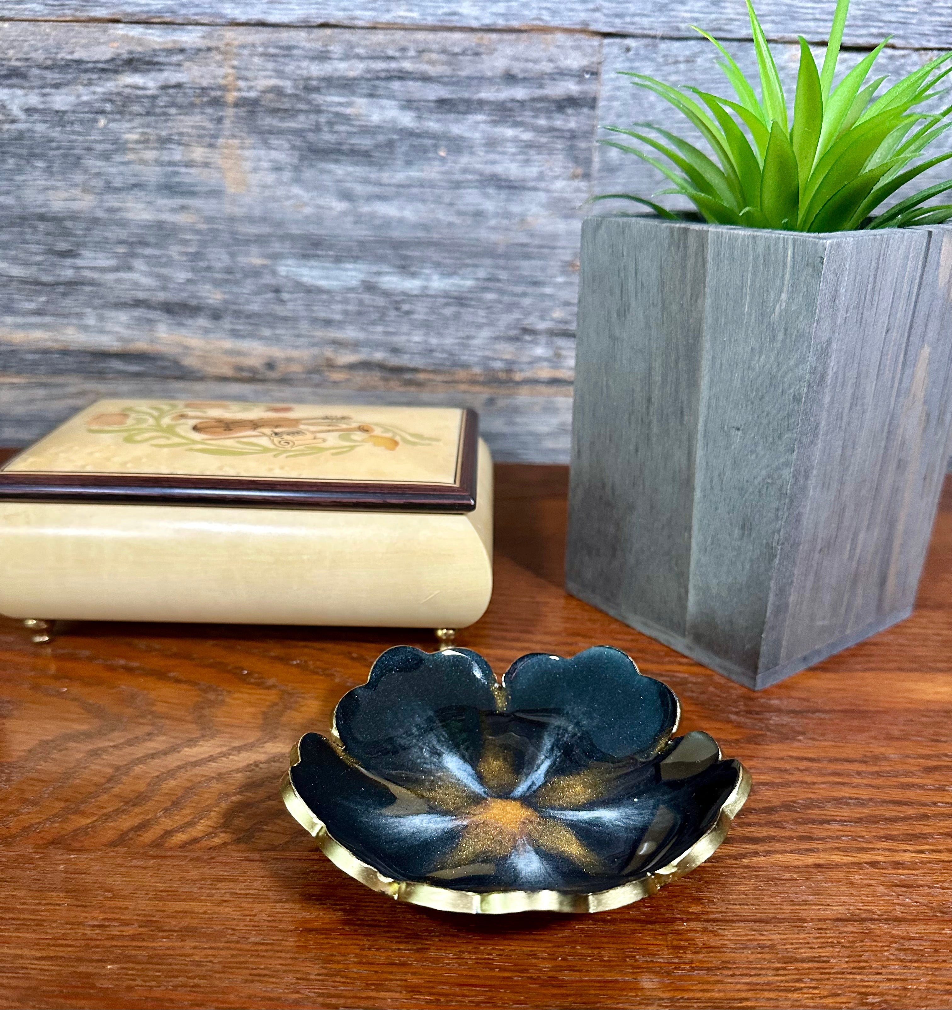 Small ResinFlower Bowl -Trimmed in Gold, Bronze, or Silver