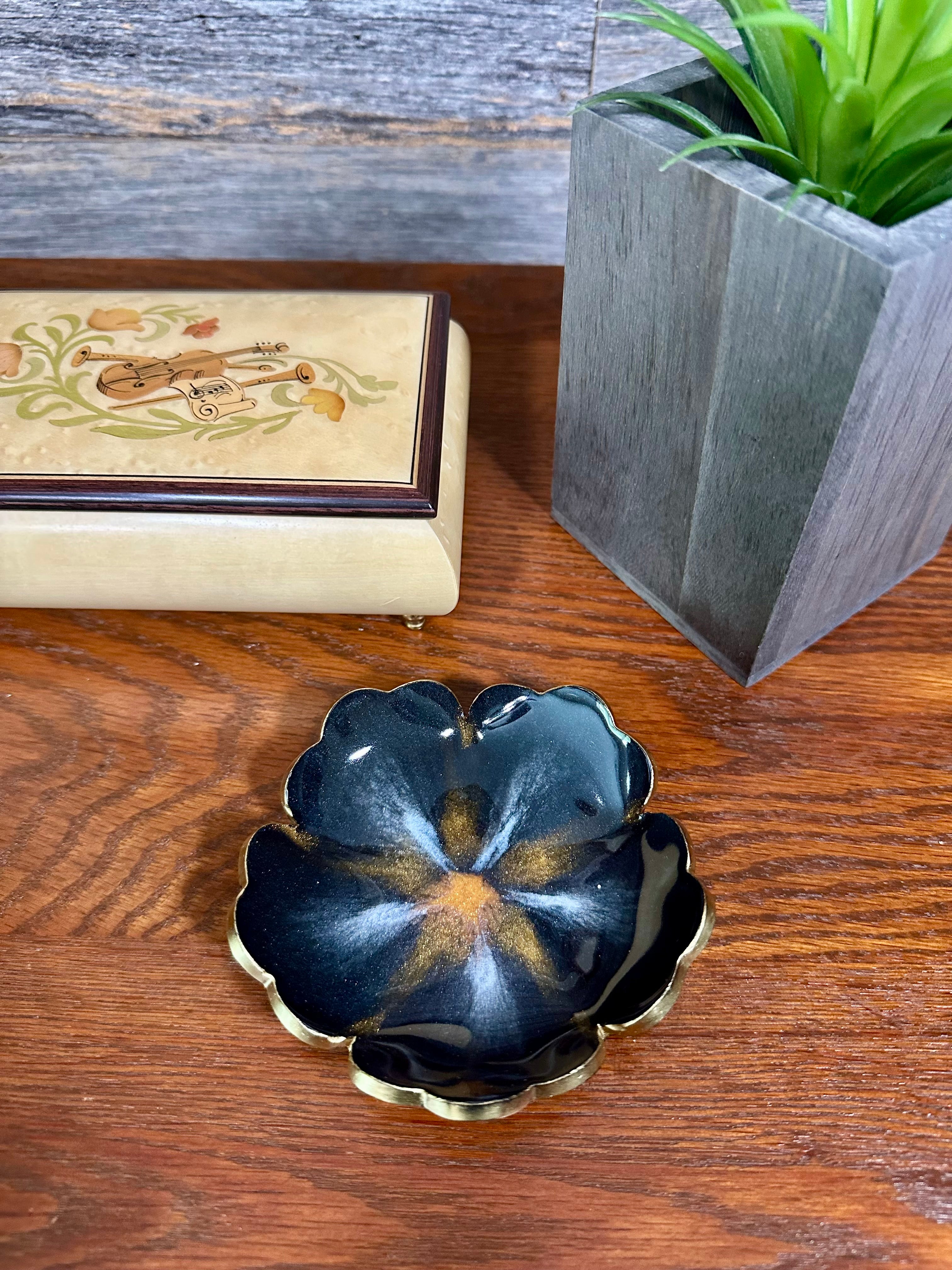 Small ResinFlower Bowl -Trimmed in Gold, Bronze, or Silver