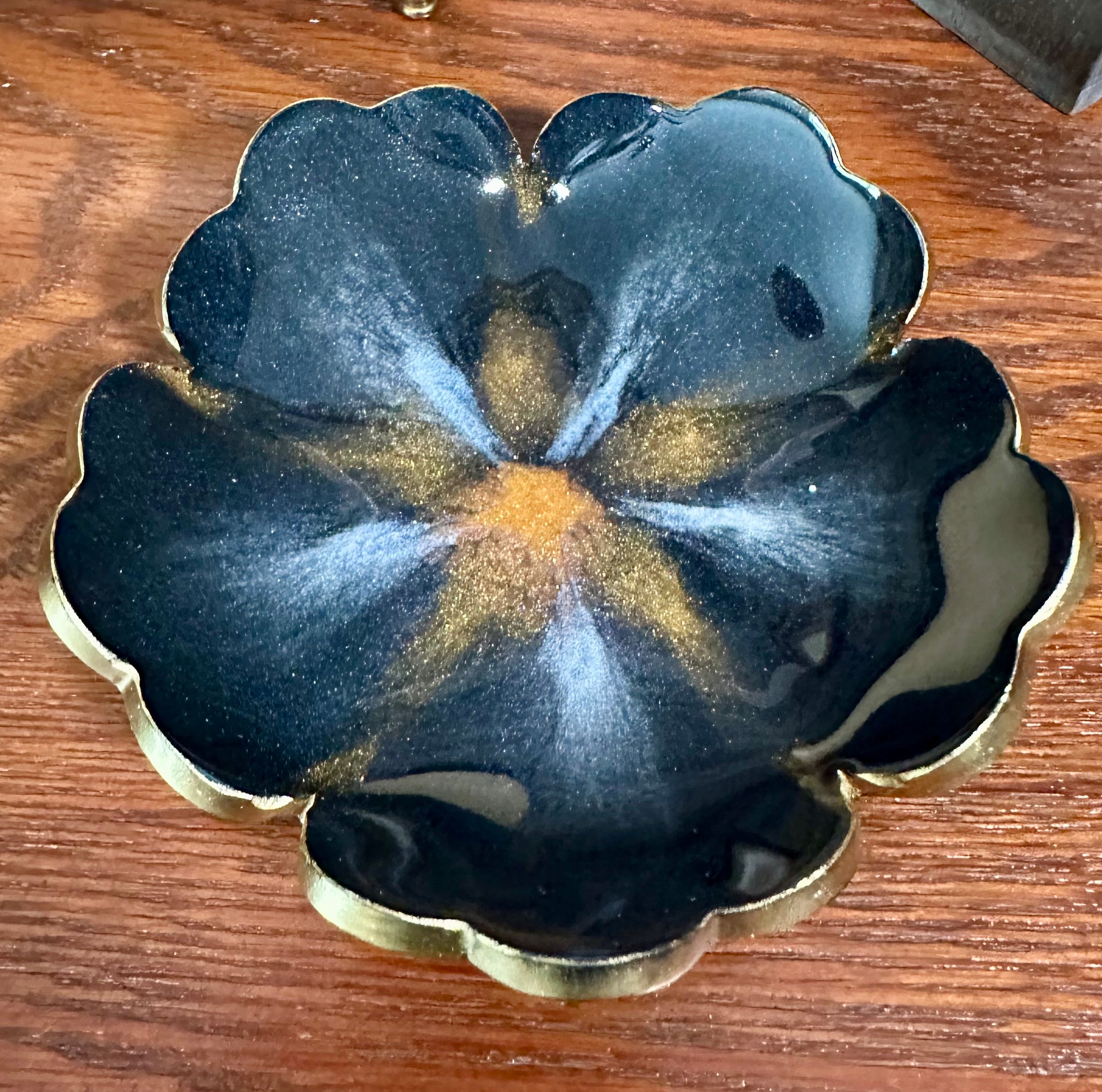 Small ResinFlower Bowl -Trimmed in Gold, Bronze, or Silver
