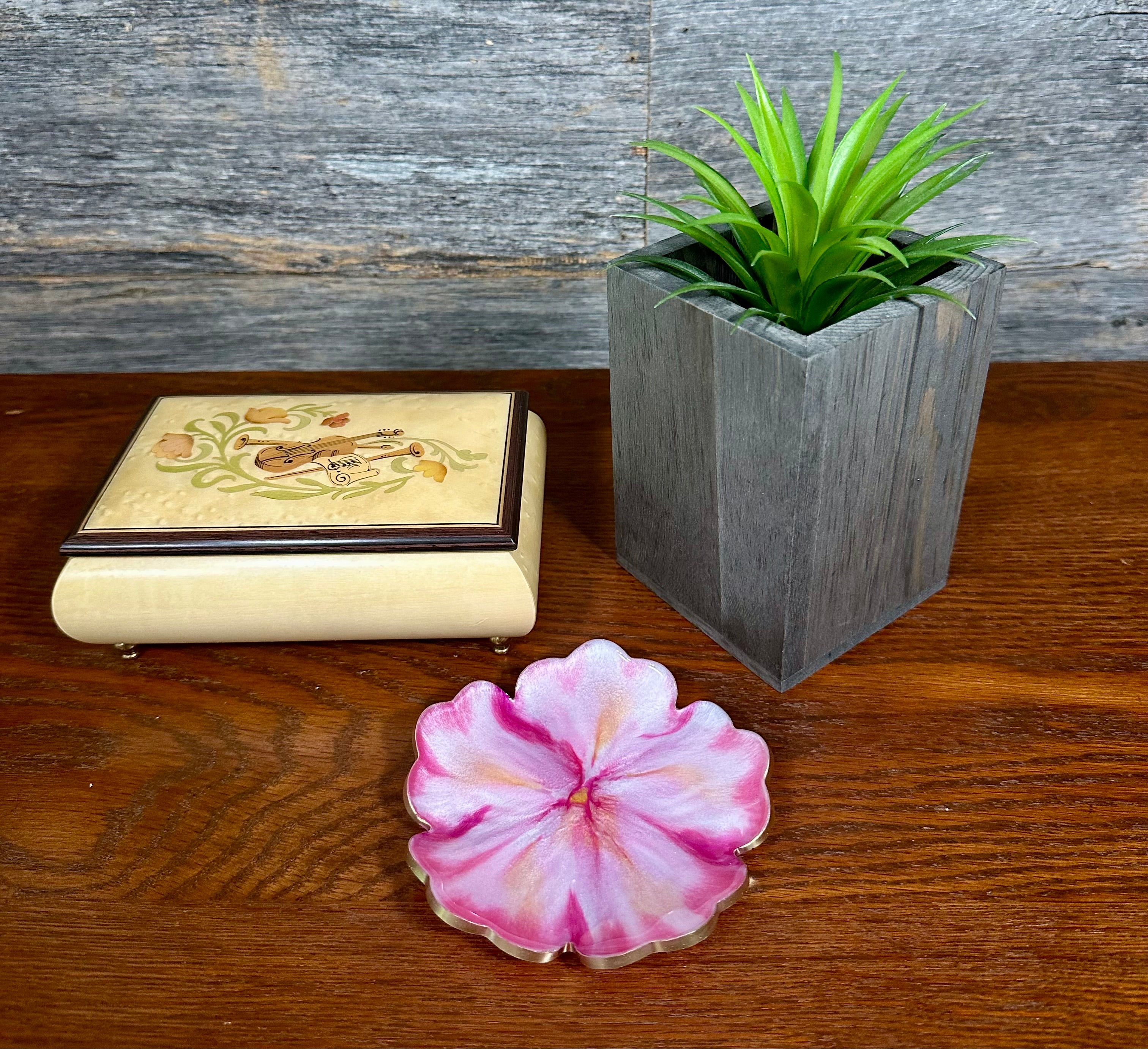 Small ResinFlower Bowl -Trimmed in Gold, Bronze, or Silver