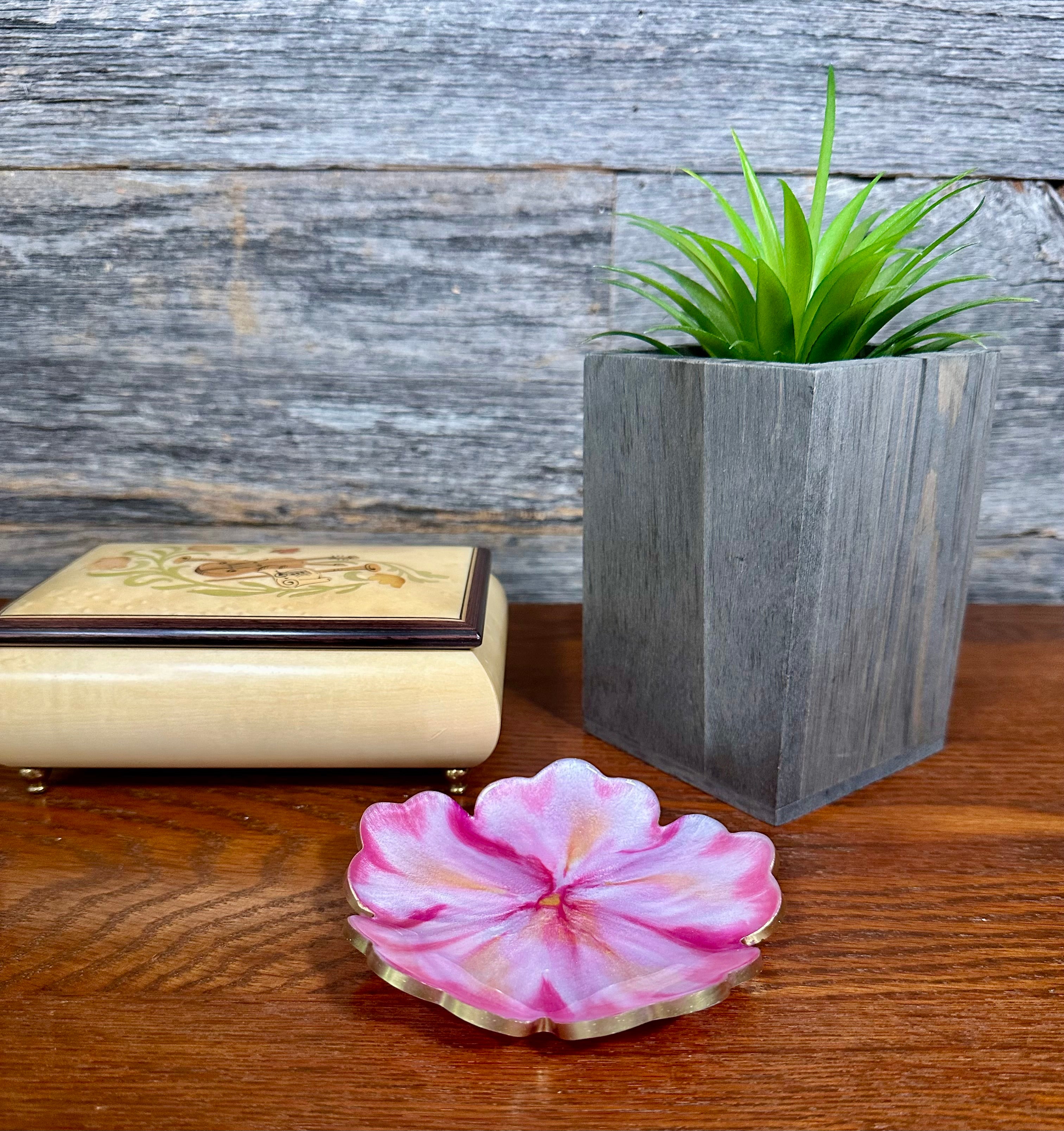 Small ResinFlower Bowl -Trimmed in Gold, Bronze, or Silver