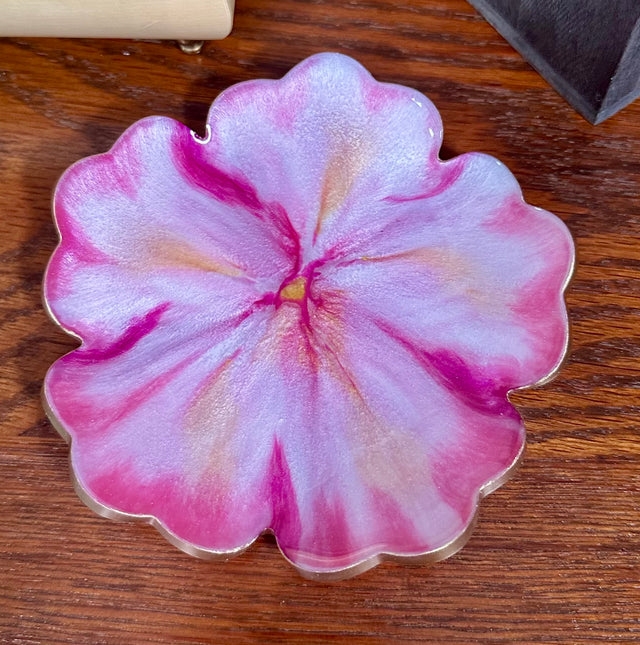 Small ResinFlower Bowl -Trimmed in Gold, Bronze, or Silver