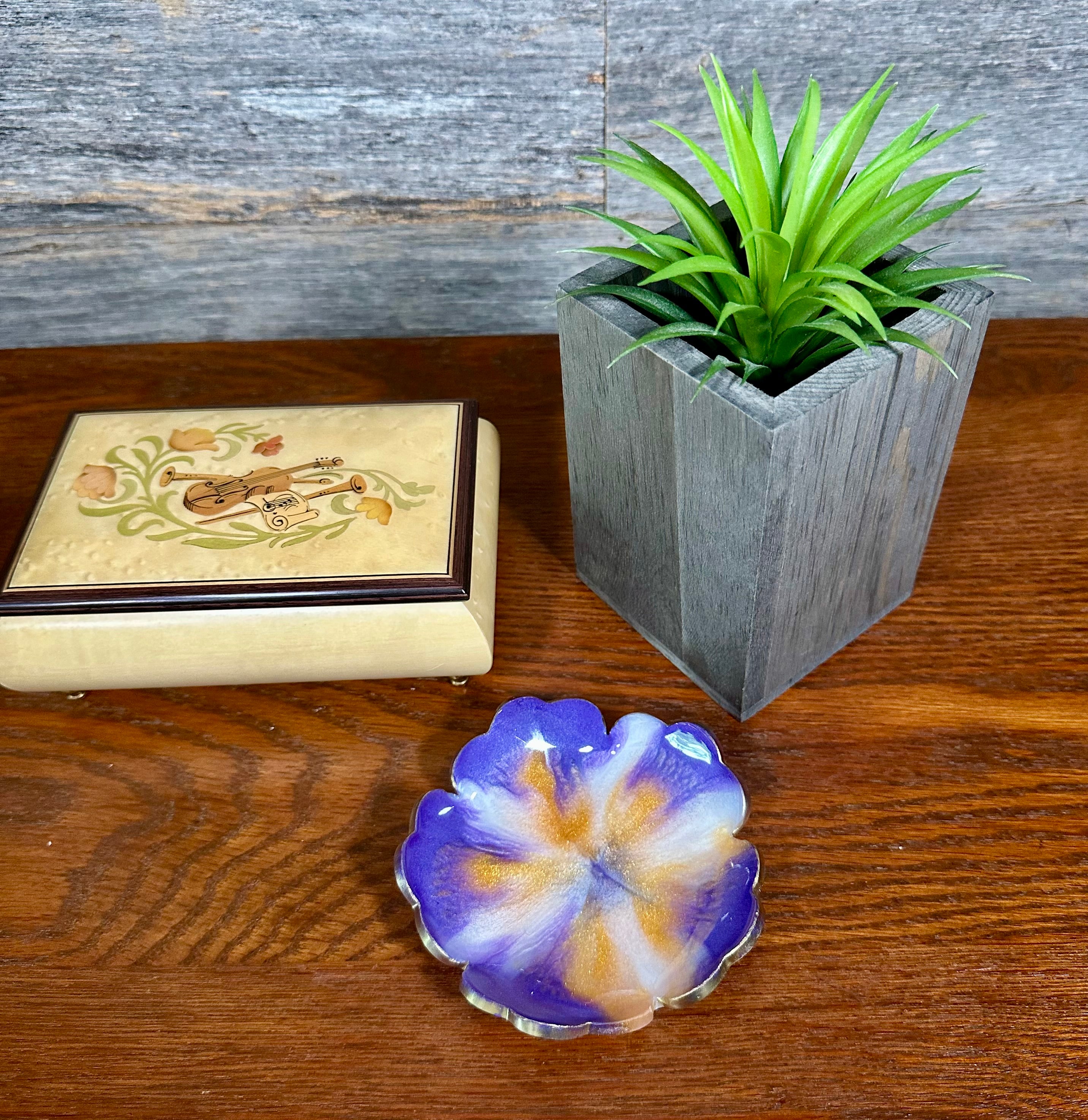Small ResinFlower Bowl -Trimmed in Gold, Bronze, or Silver