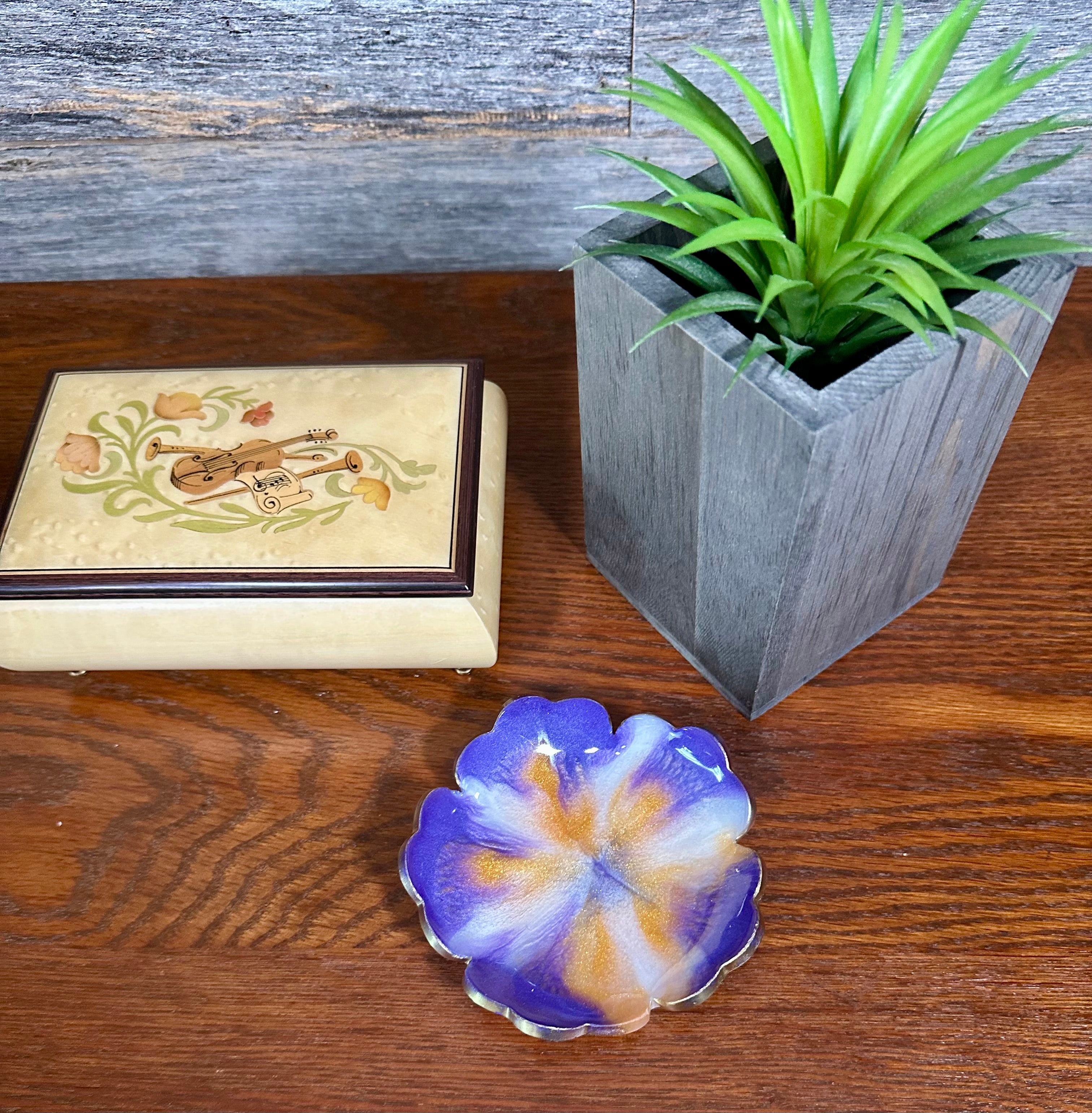 Small ResinFlower Bowl -Trimmed in Gold, Bronze, or Silver