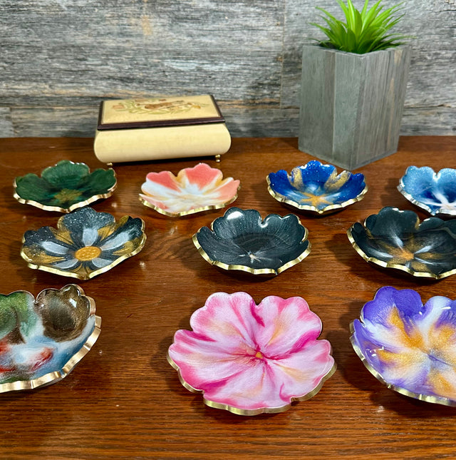 Small ResinFlower Bowl -Trimmed in Gold, Bronze, or Silver