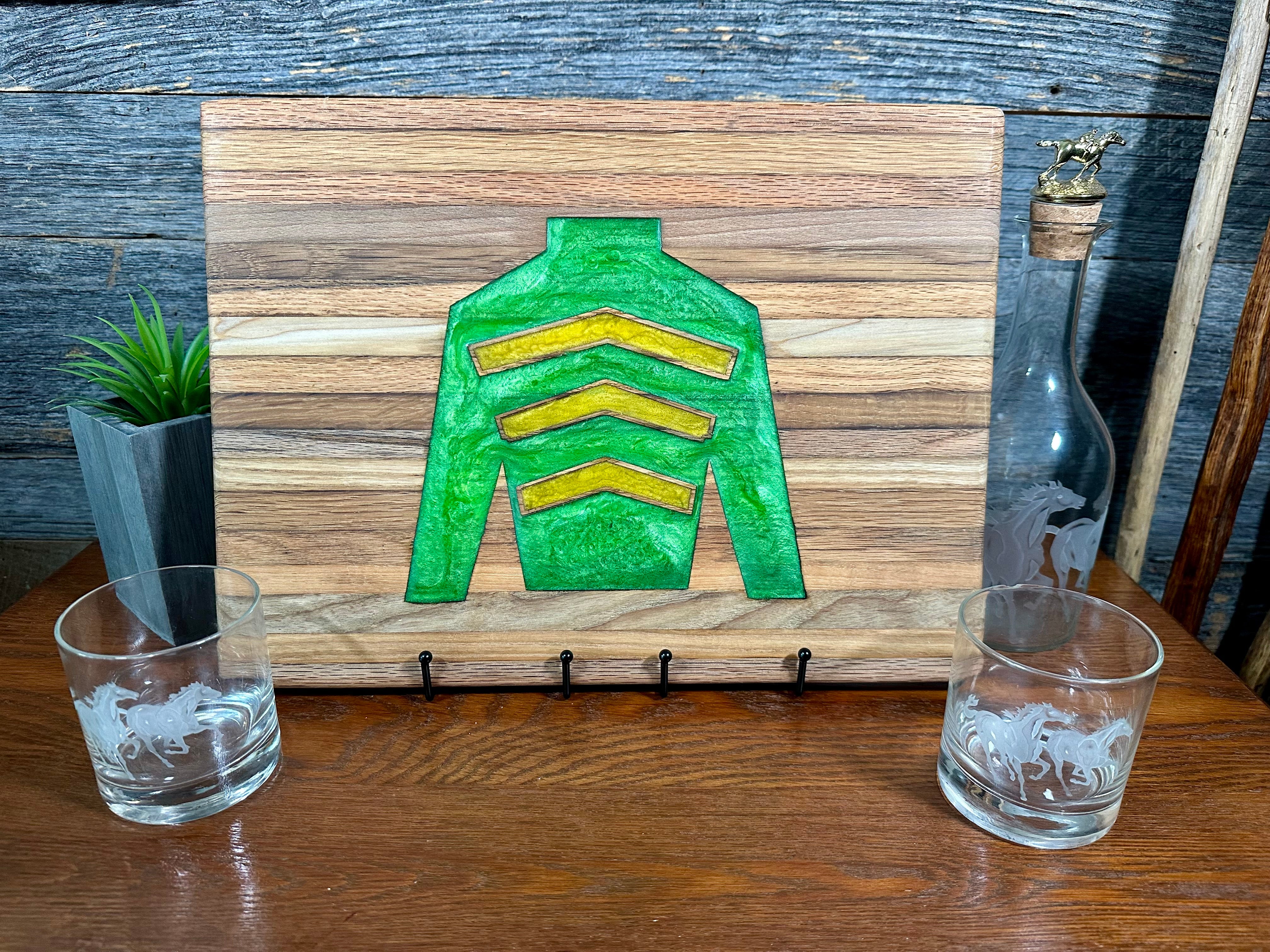 Handcrafted Tobacco Stick Cutting Board w/ Jockey Silk Inlay