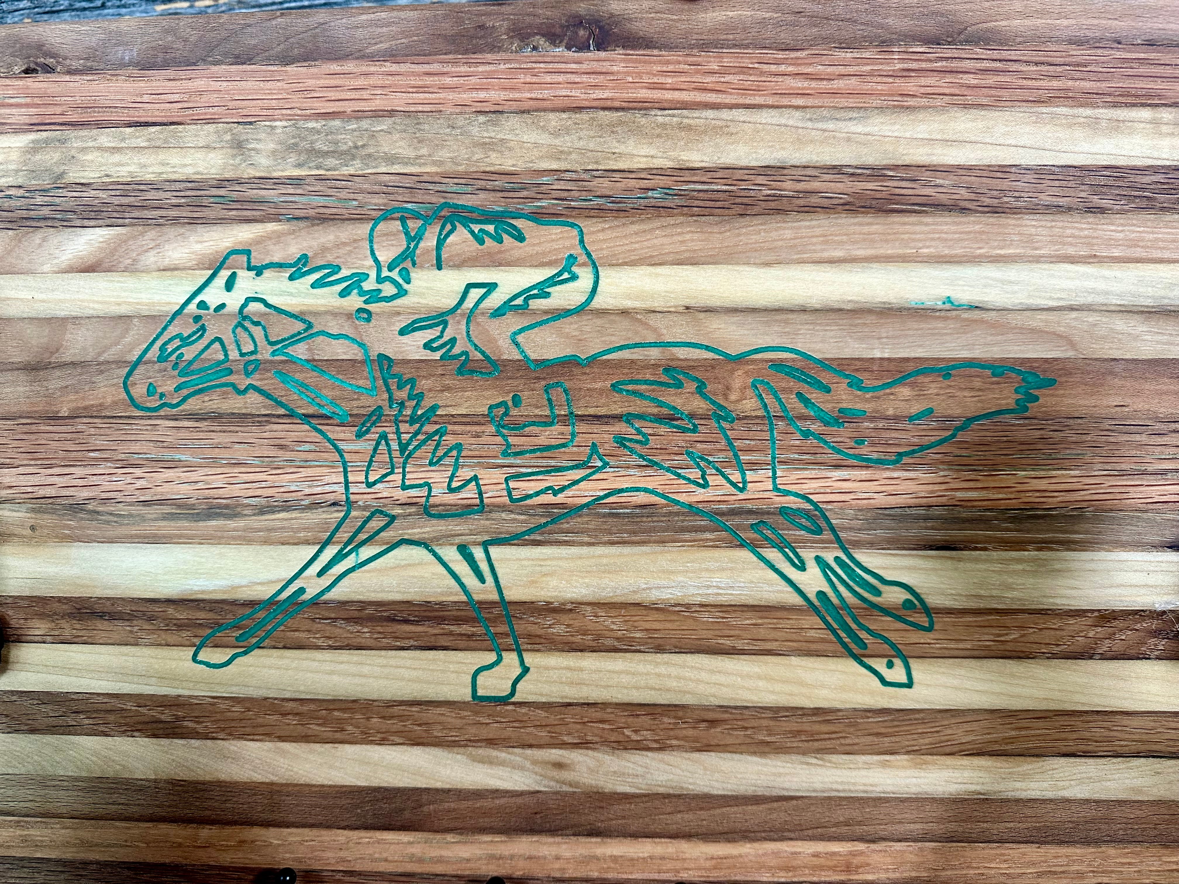 Handcrafted Tobacco Stick Tray with Inlaid Racehorse and Jockey Design