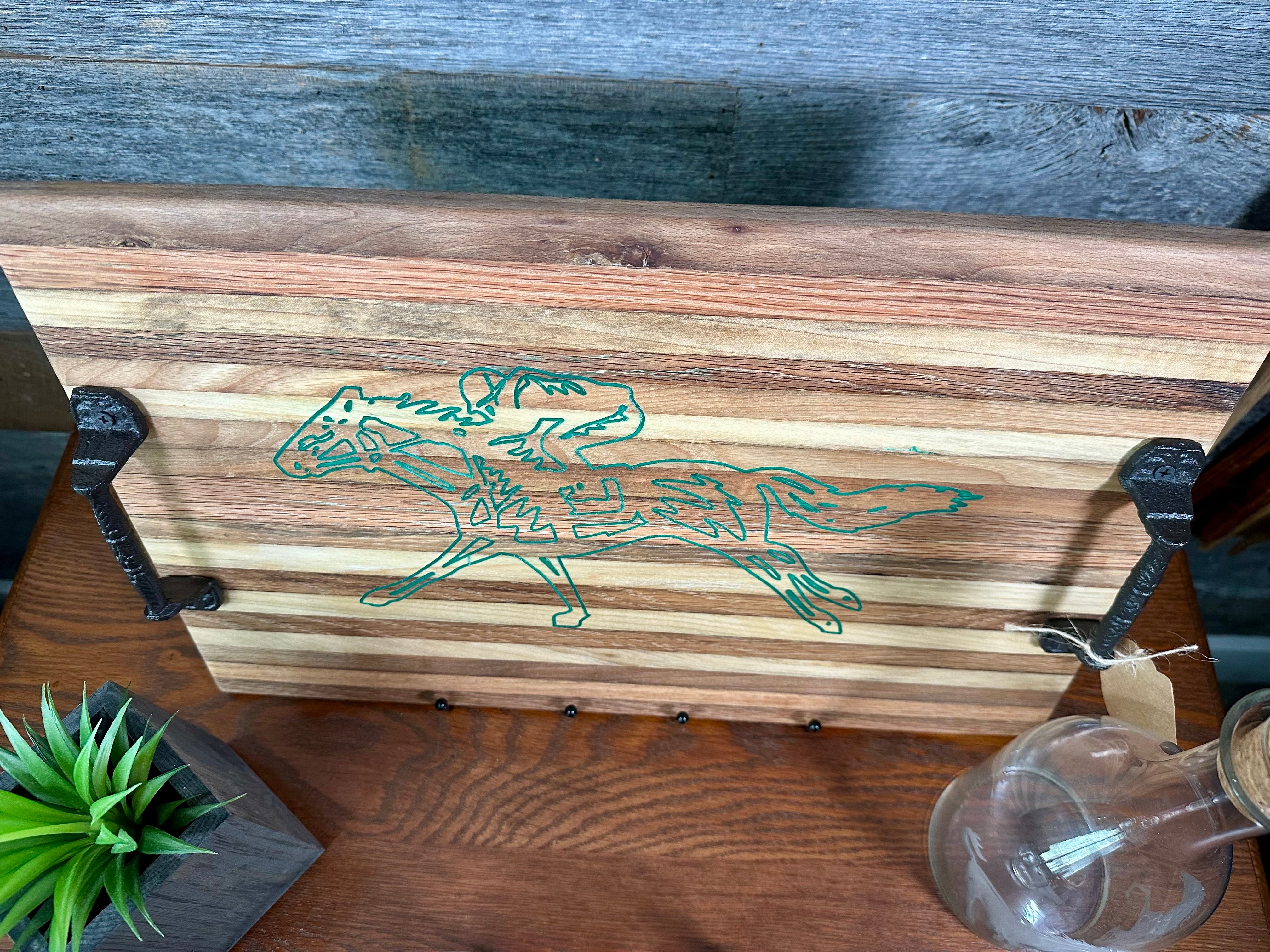 Handcrafted Tobacco Stick Tray with Inlaid Racehorse and Jockey Design