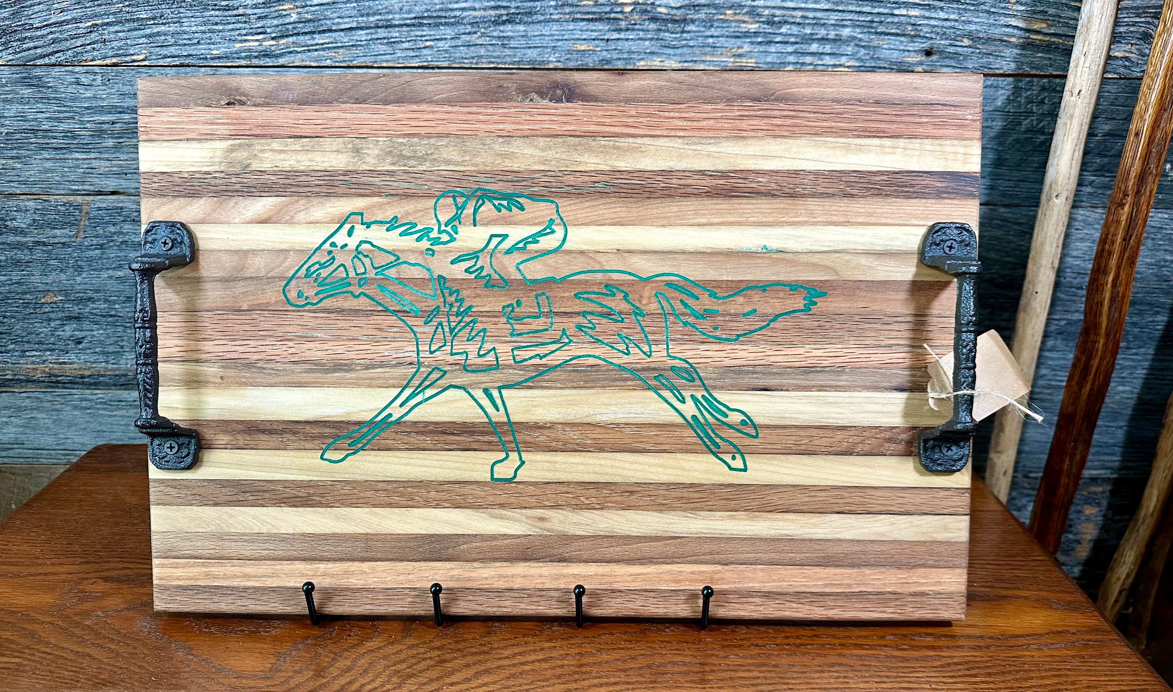 Handcrafted Tobacco Stick Tray with Inlaid Racehorse and Jockey Design