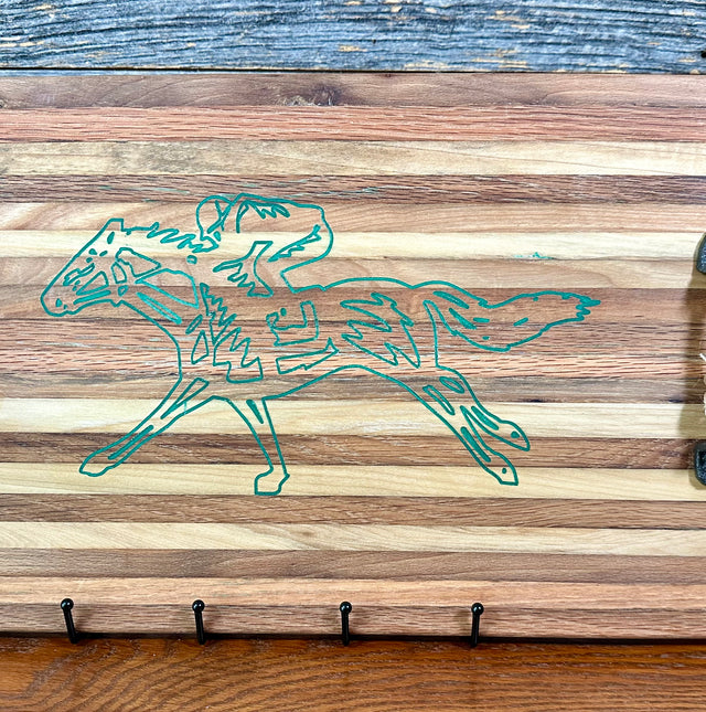 Handcrafted Tobacco Stick Tray with Inlaid Racehorse and Jockey Design