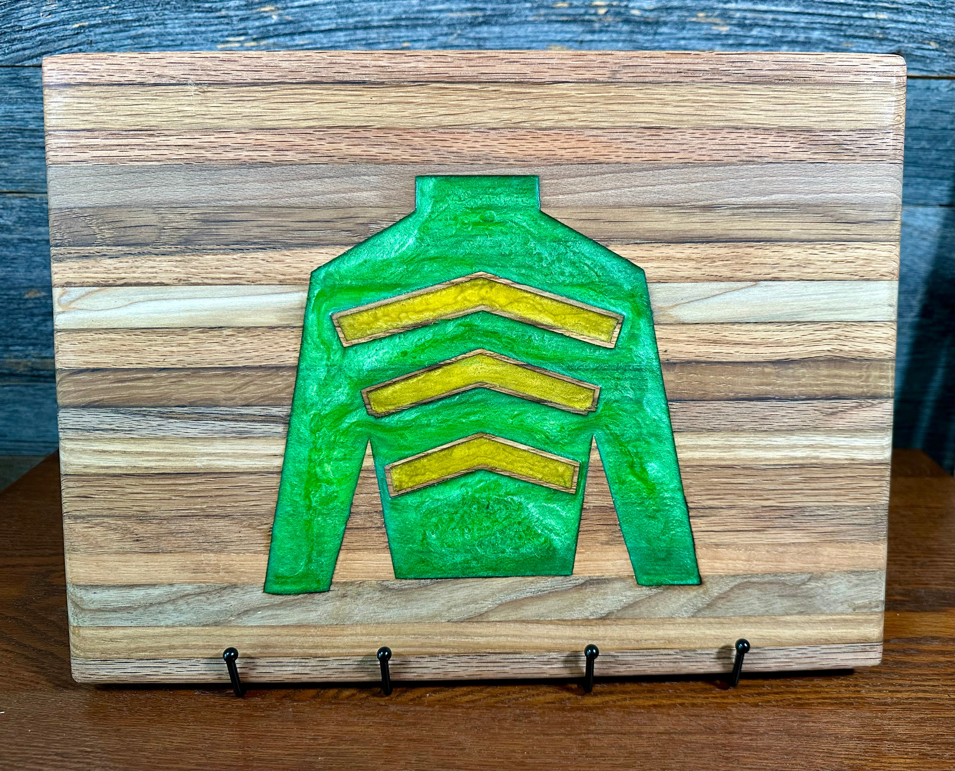 Handcrafted Tobacco Stick Cutting Board w/ Jockey Silk Inlay