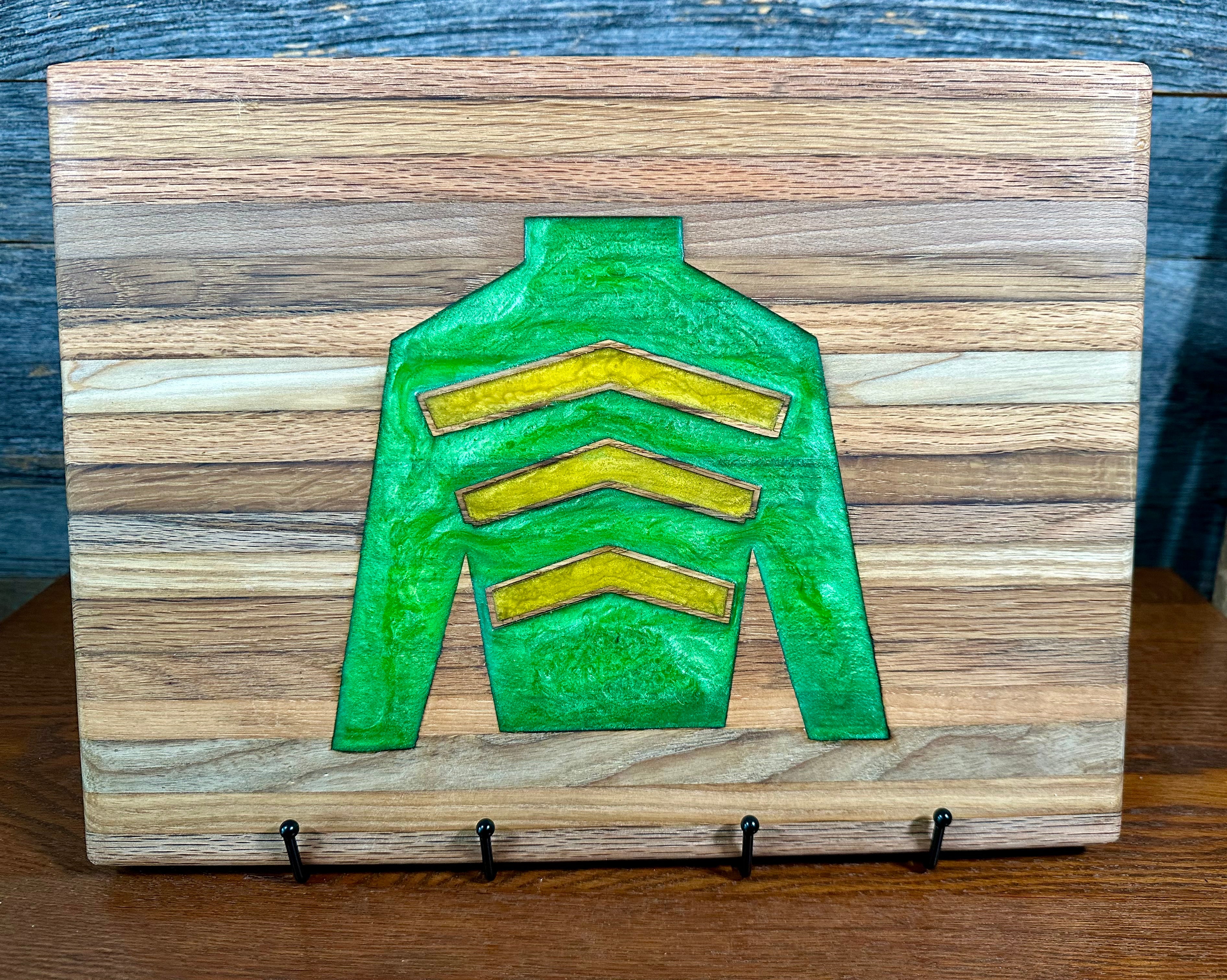 Handcrafted Tobacco Stick Cutting Board w/ Jockey Silk Inlay
