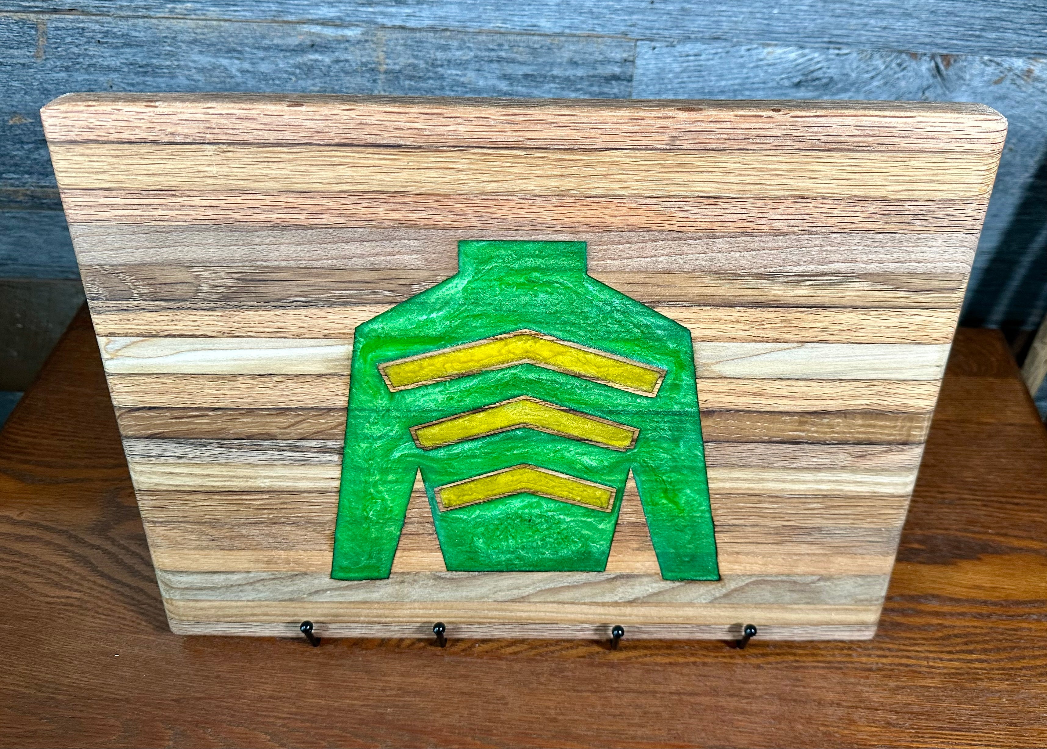Handcrafted Tobacco Stick Cutting Board w/ Jockey Silk Inlay
