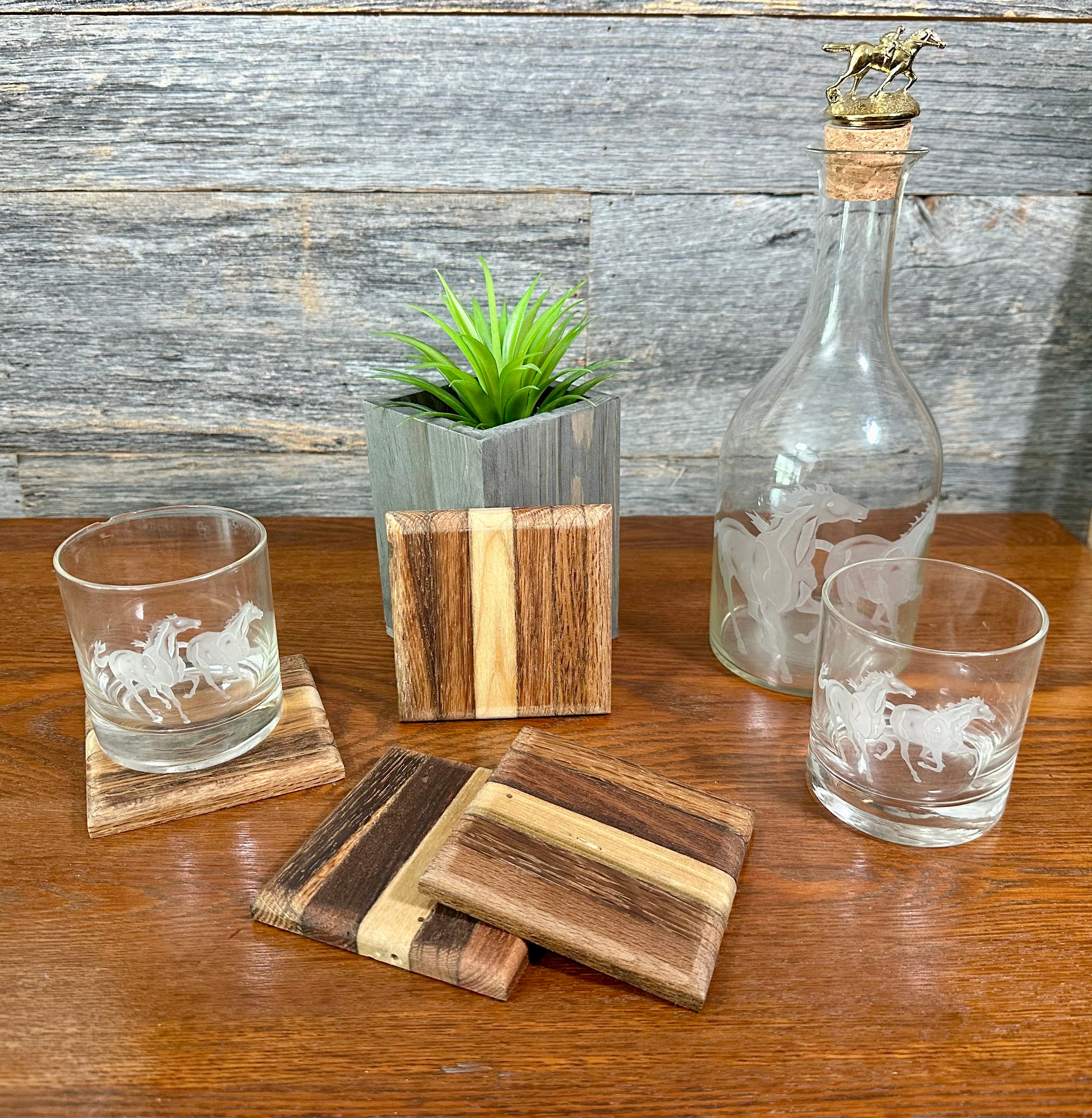 Handcrafted Tobacco Stick End Grain and Face Grain Coasters, Set of 4