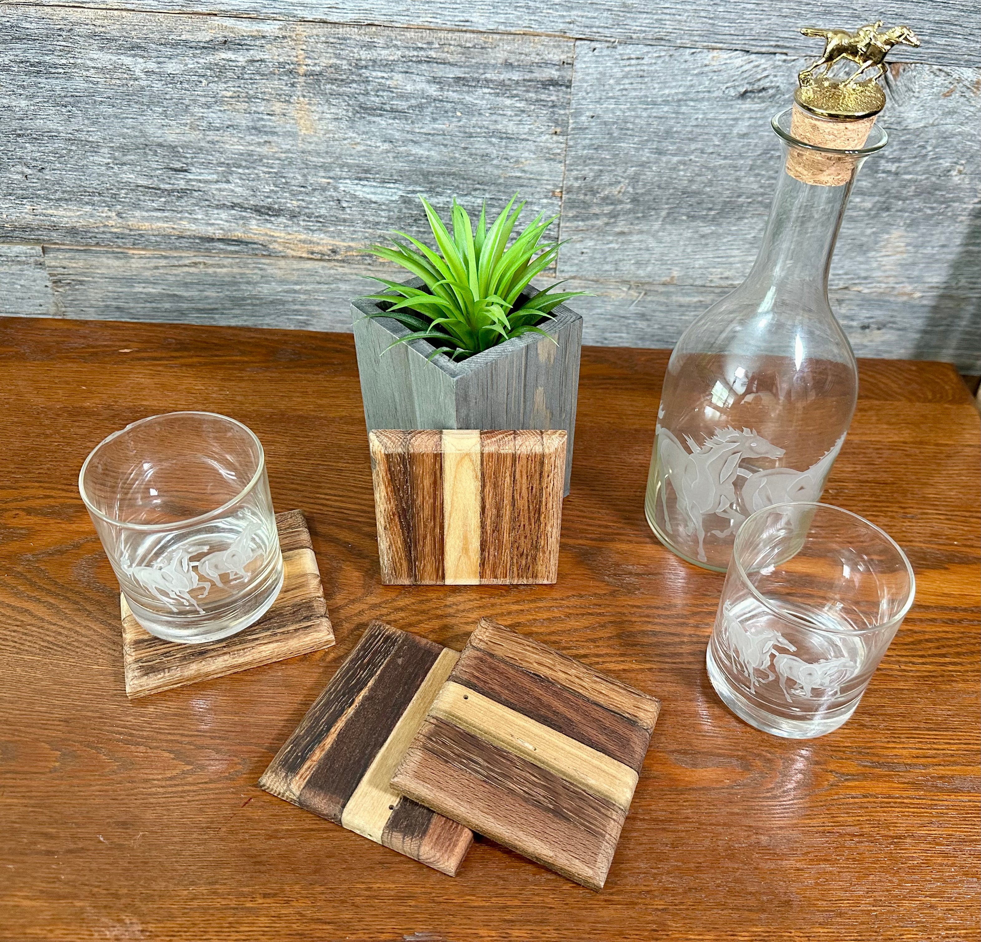 Handcrafted Tobacco Stick End Grain and Face Grain Coasters, Set of 4