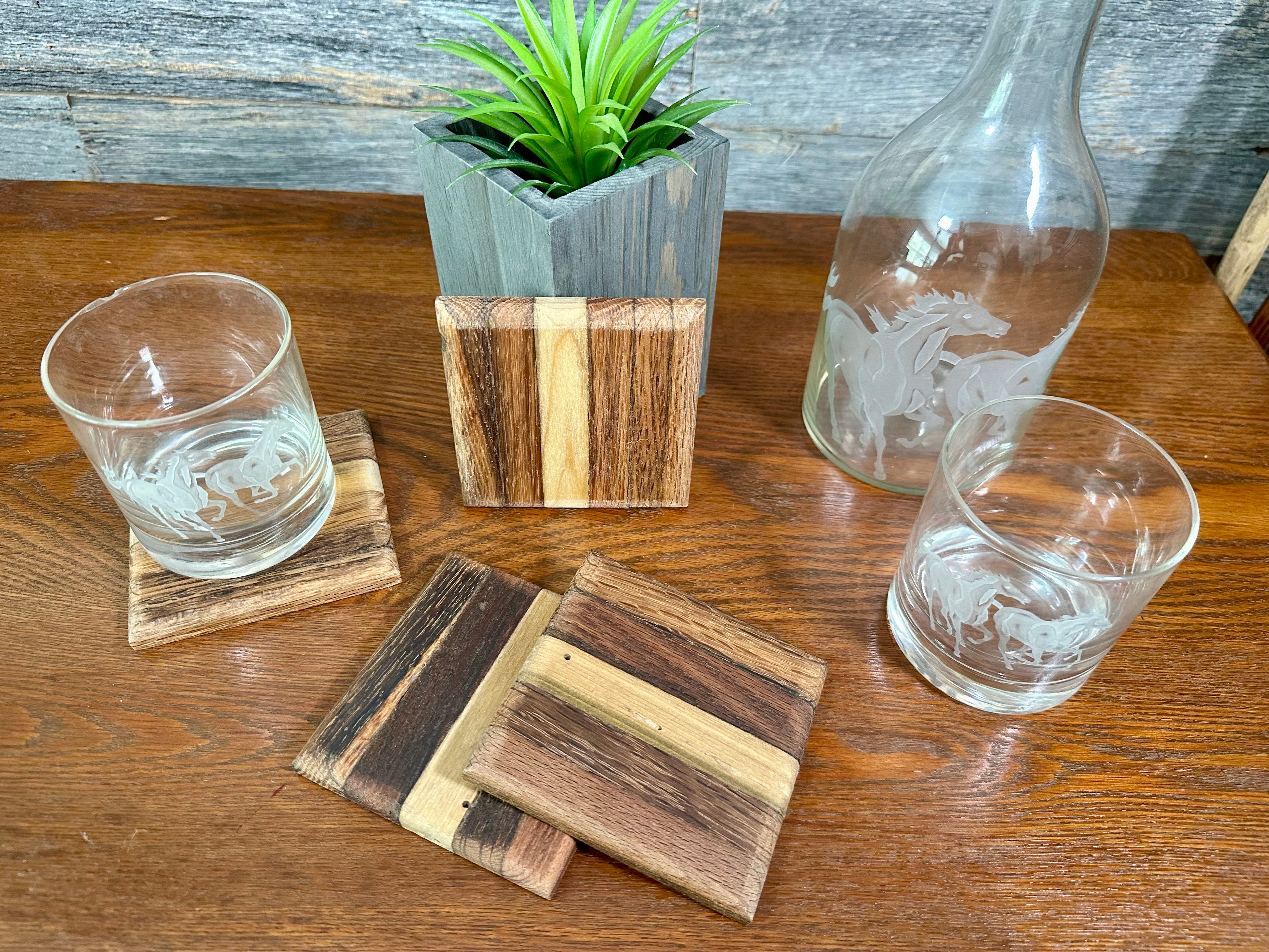 Handcrafted Tobacco Stick End Grain and Face Grain Coasters, Set of 4