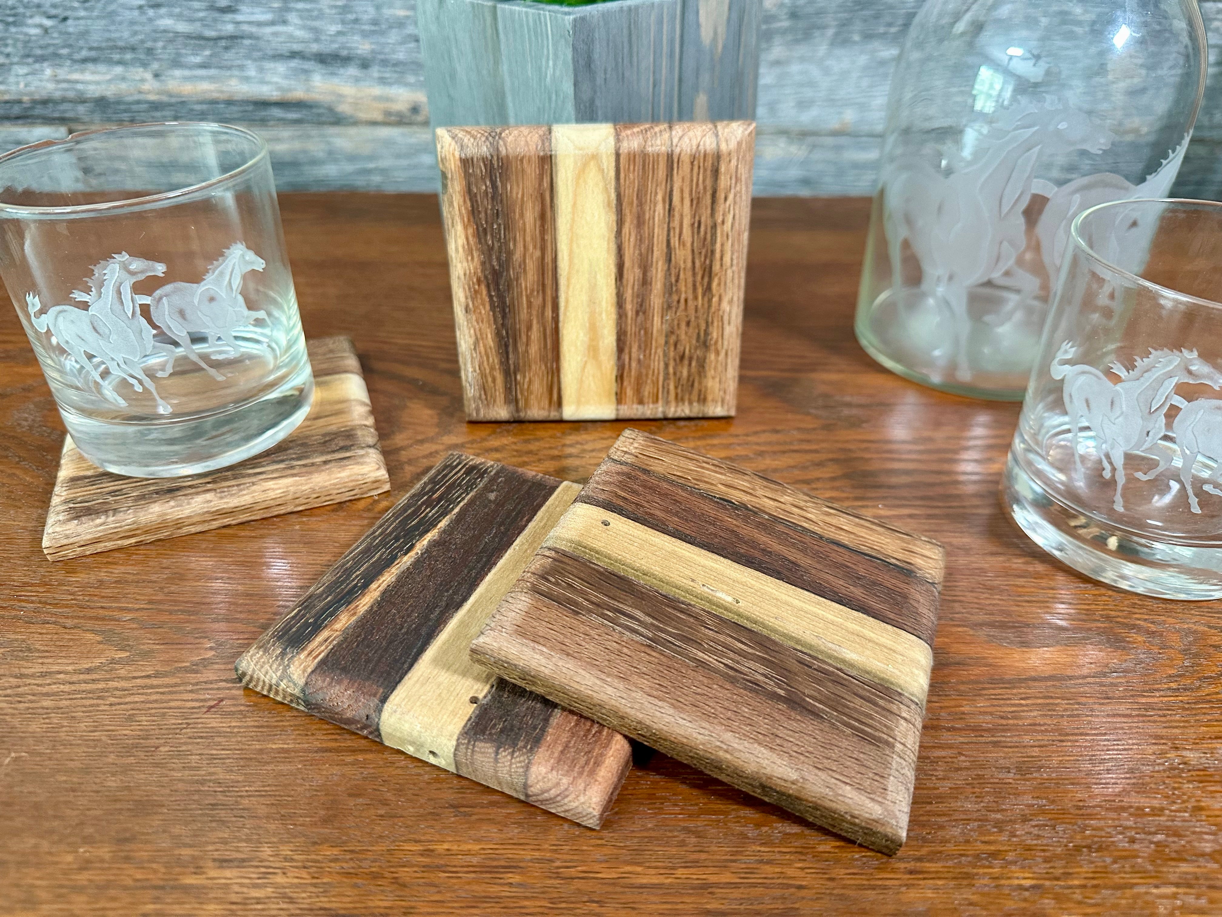 Handcrafted Tobacco Stick End Grain and Face Grain Coasters, Set of 4
