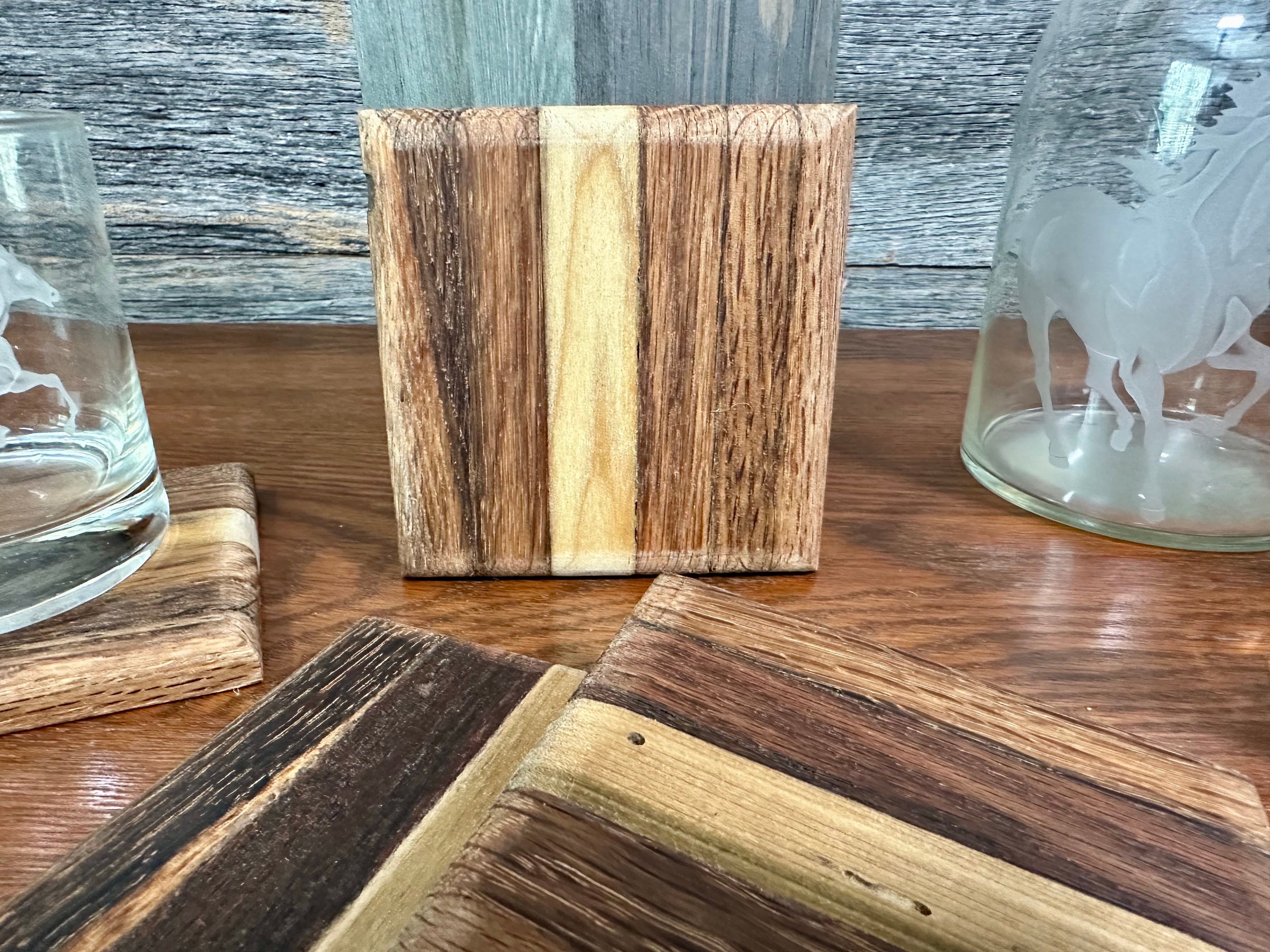 Handcrafted Tobacco Stick End Grain and Face Grain Coasters, Set of 4