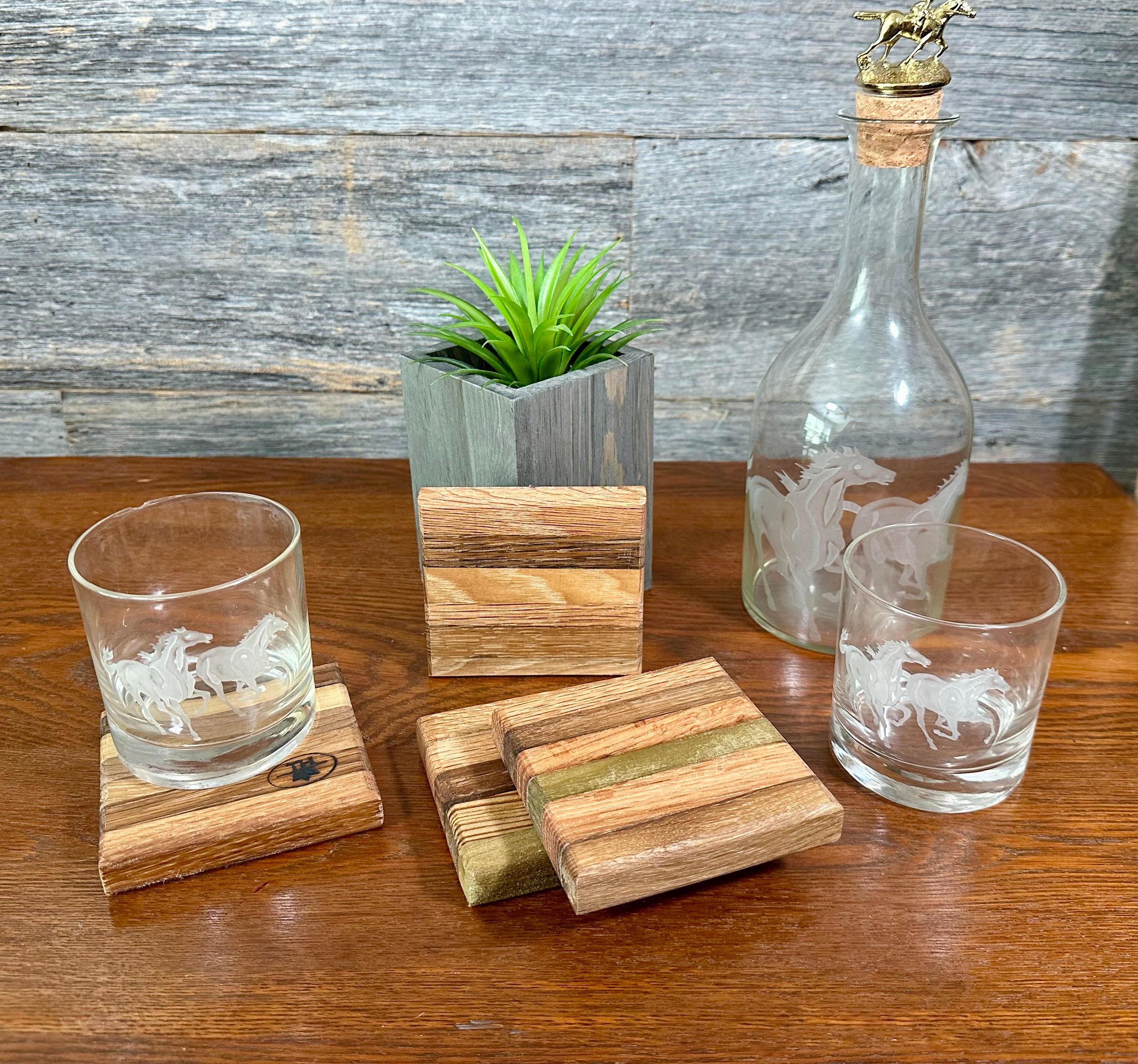 Handcrafted Tobacco Stick End Grain and Face Grain Coasters, Set of 4