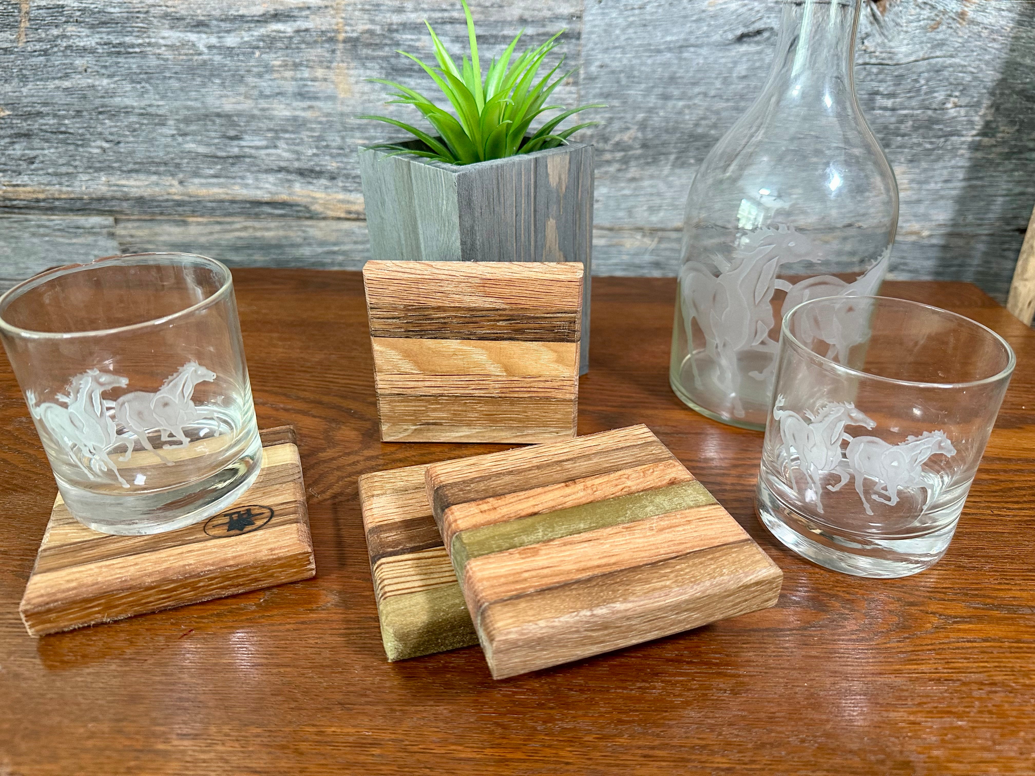 Handcrafted Tobacco Stick End Grain and Face Grain Coasters, Set of 4