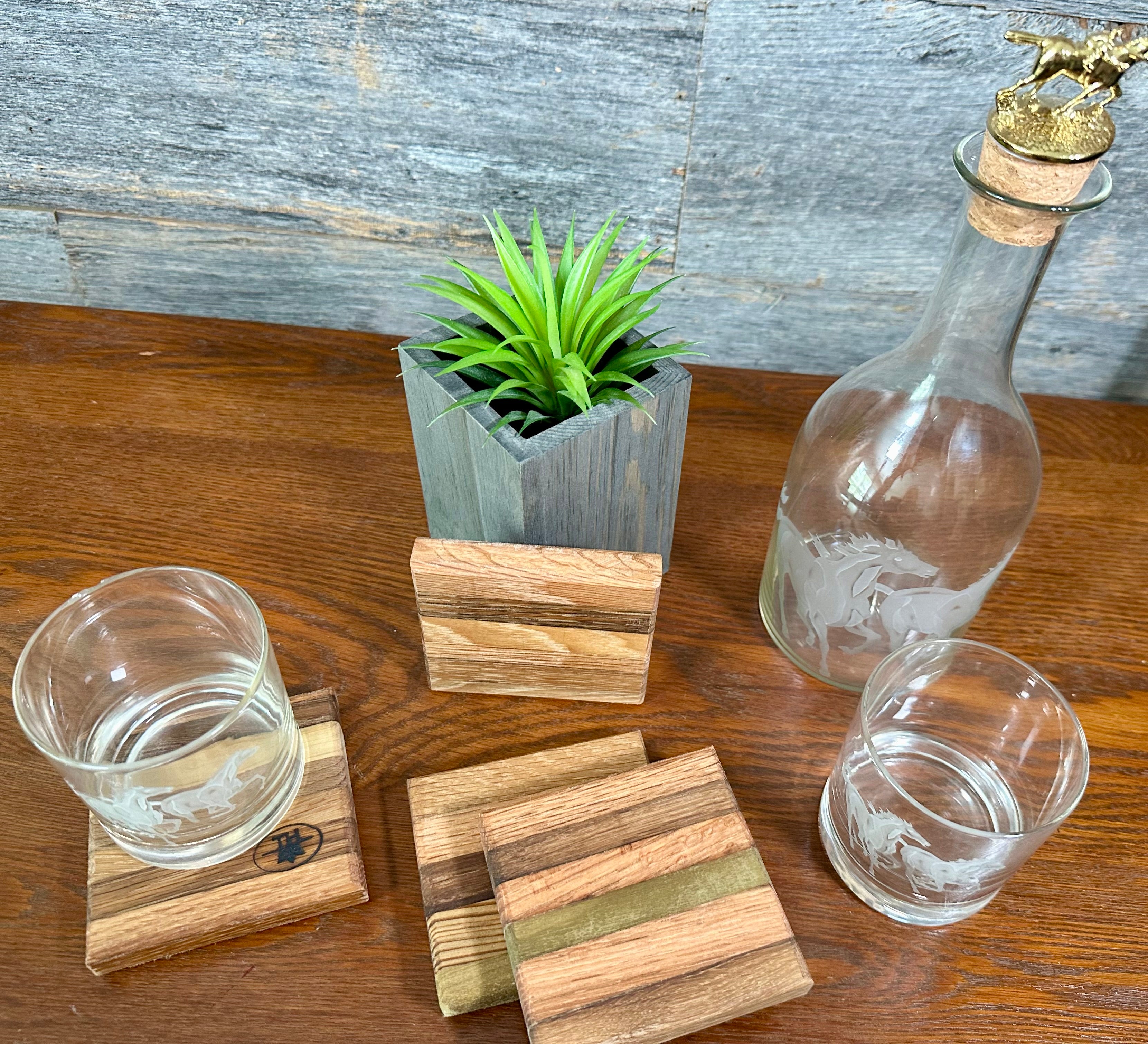 Handcrafted Tobacco Stick End Grain and Face Grain Coasters, Set of 4