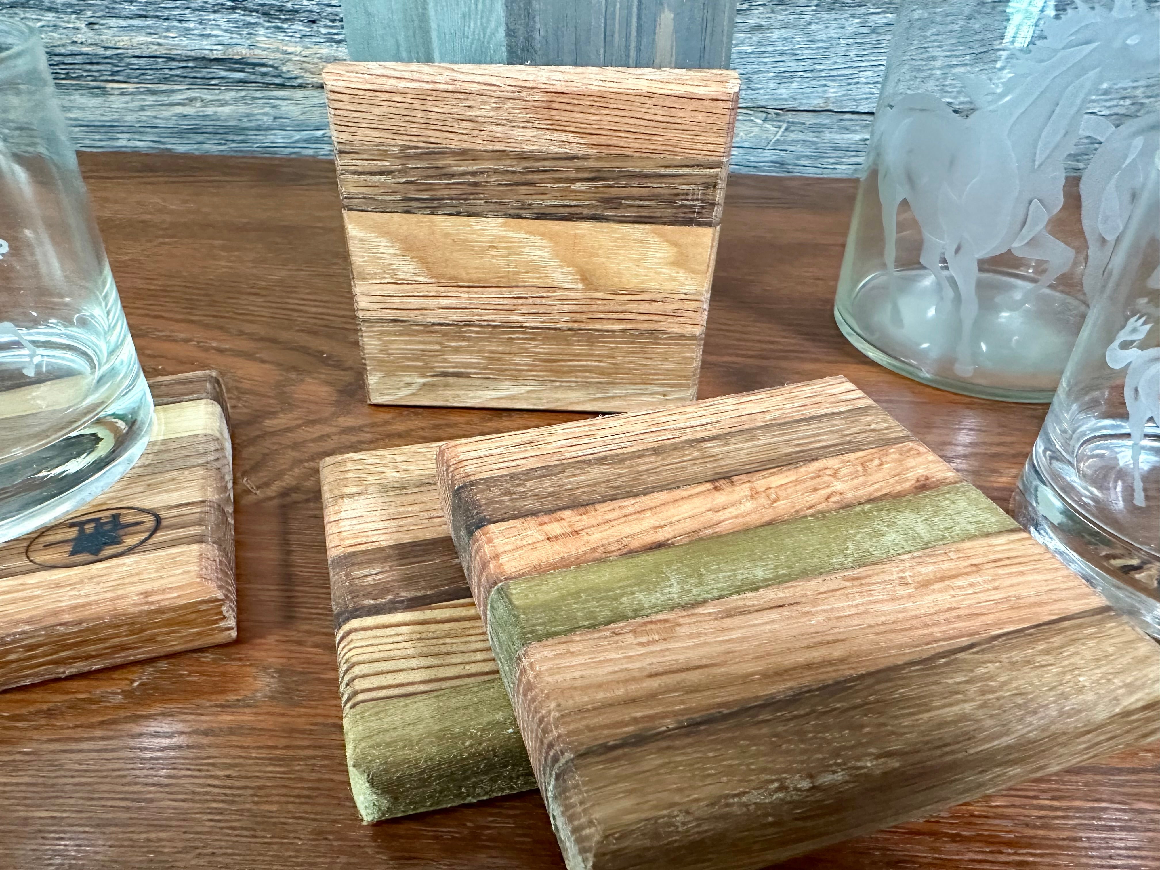 Handcrafted Tobacco Stick End Grain and Face Grain Coasters, Set of 4