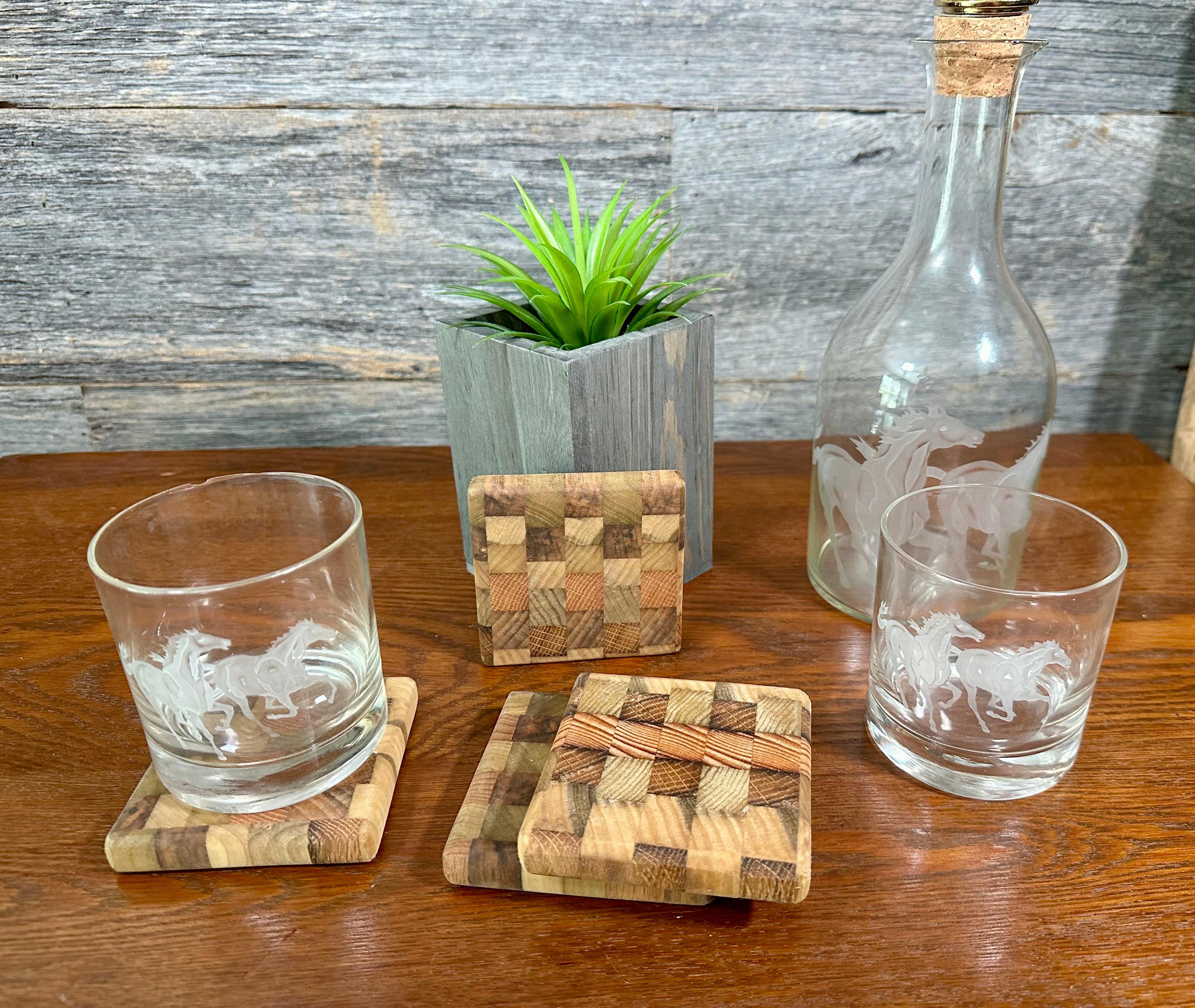 Handcrafted Tobacco Stick End Grain and Face Grain Coasters, Set of 4