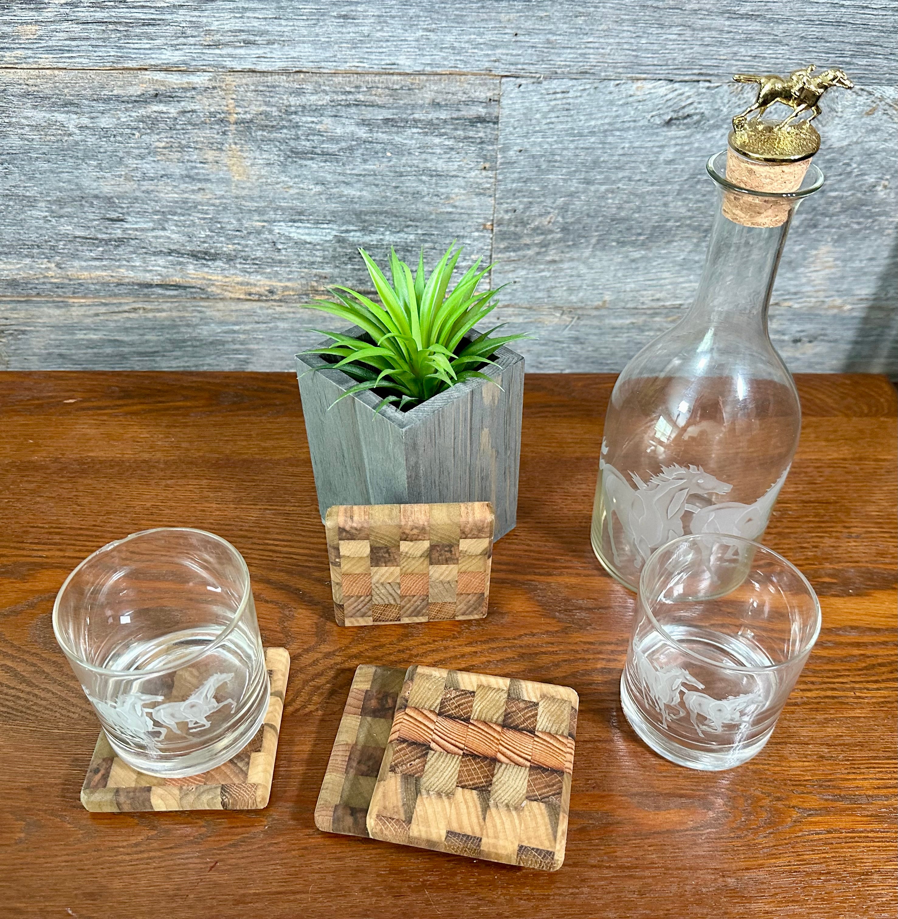 Handcrafted Tobacco Stick End Grain and Face Grain Coasters, Set of 4