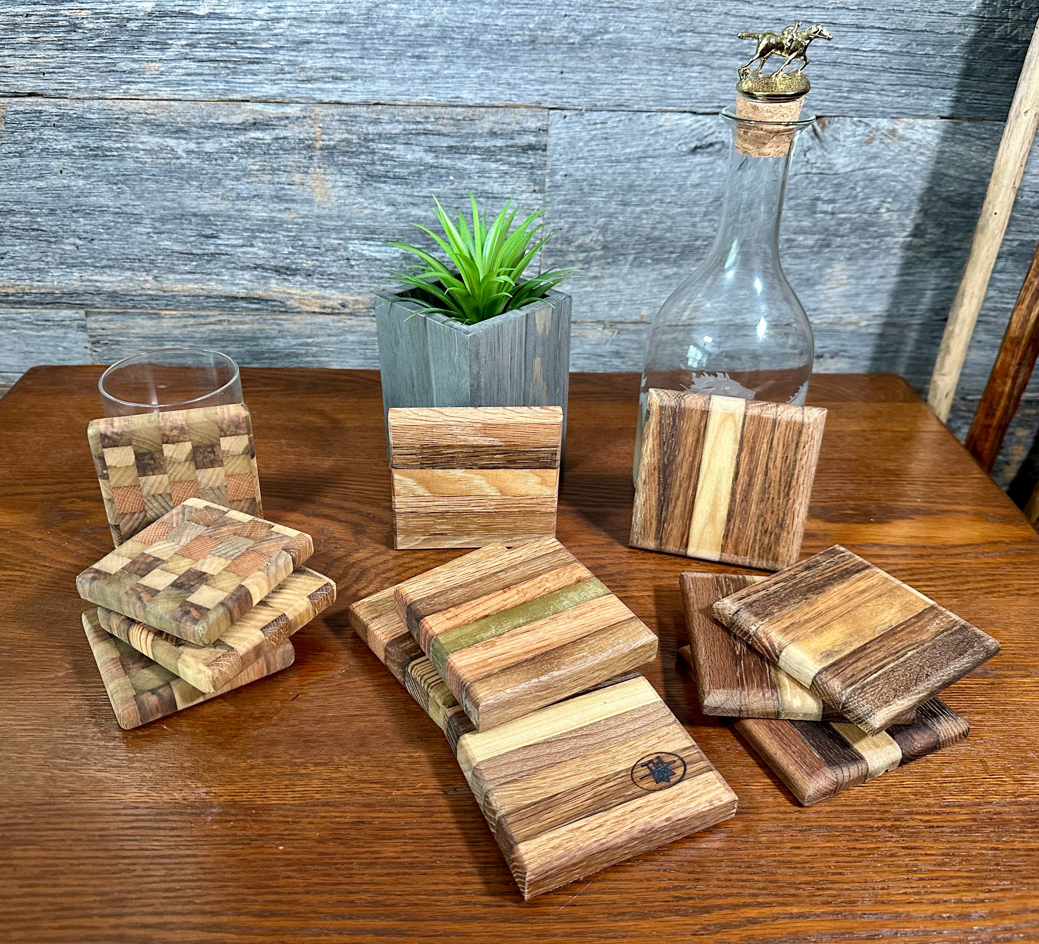 Handcrafted Tobacco Stick End Grain and Face Grain Coasters, Set of 4