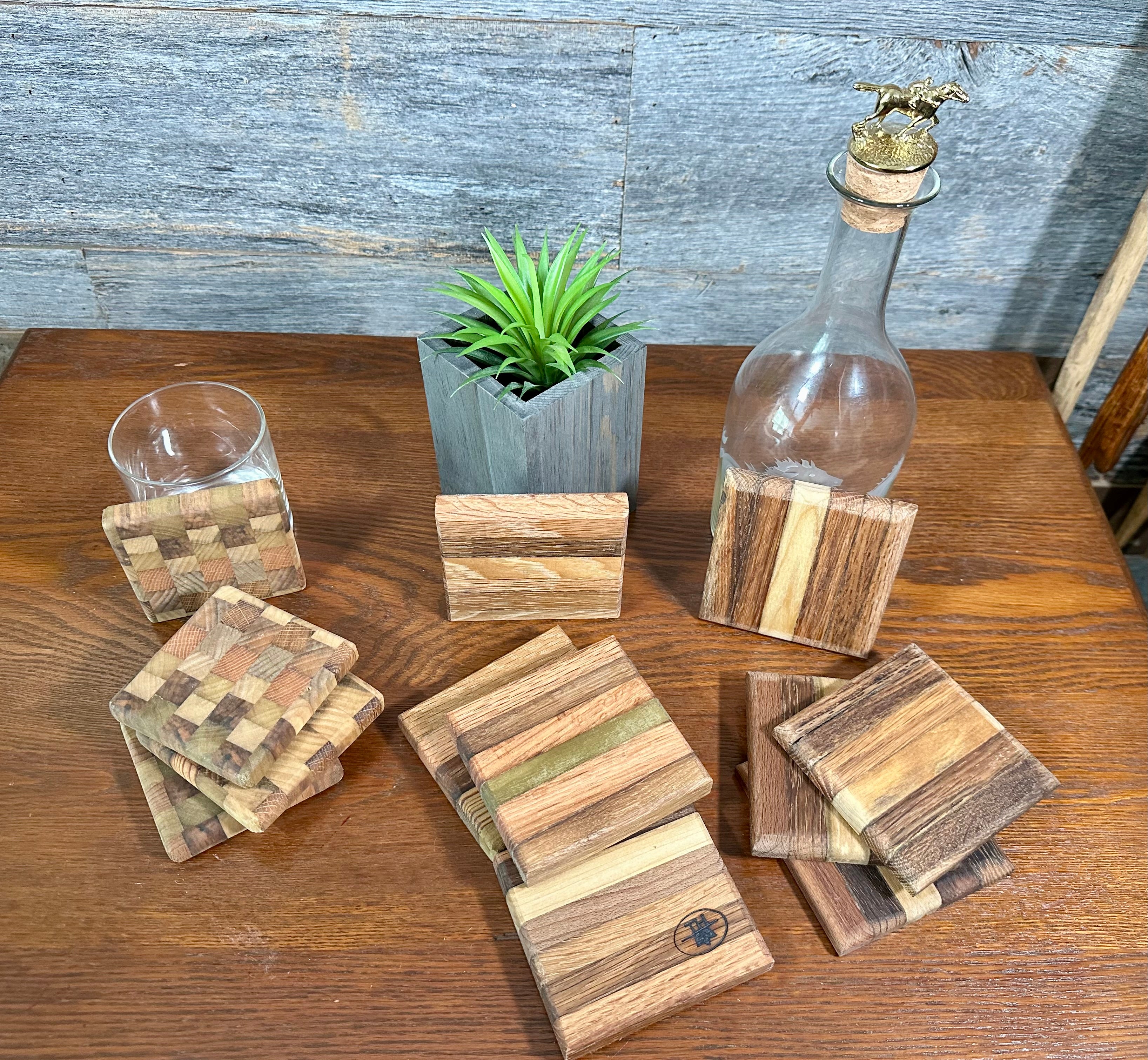 Handcrafted Tobacco Stick End Grain and Face Grain Coasters, Set of 4