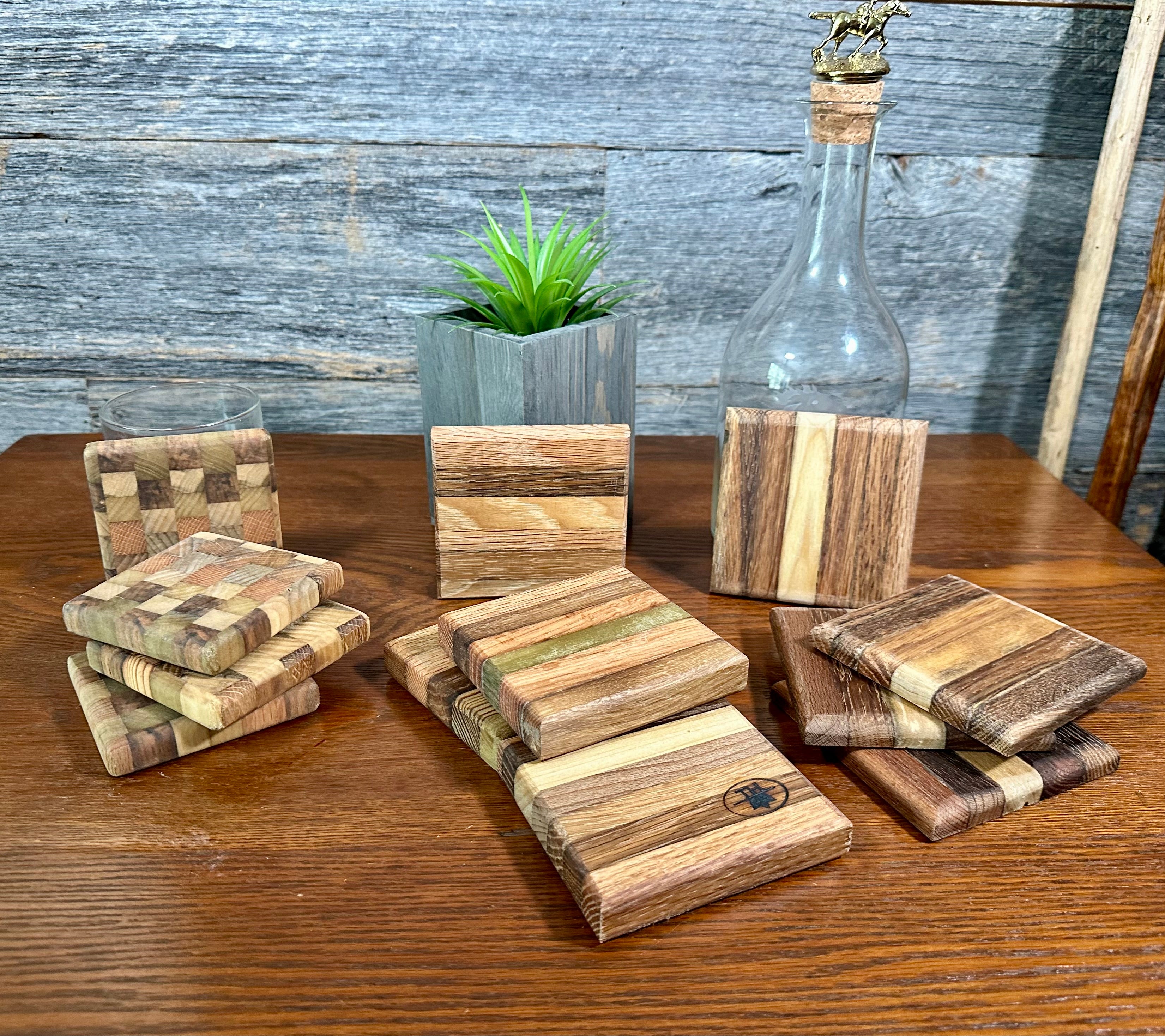 Handcrafted Tobacco Stick End Grain and Face Grain Coasters, Set of 4