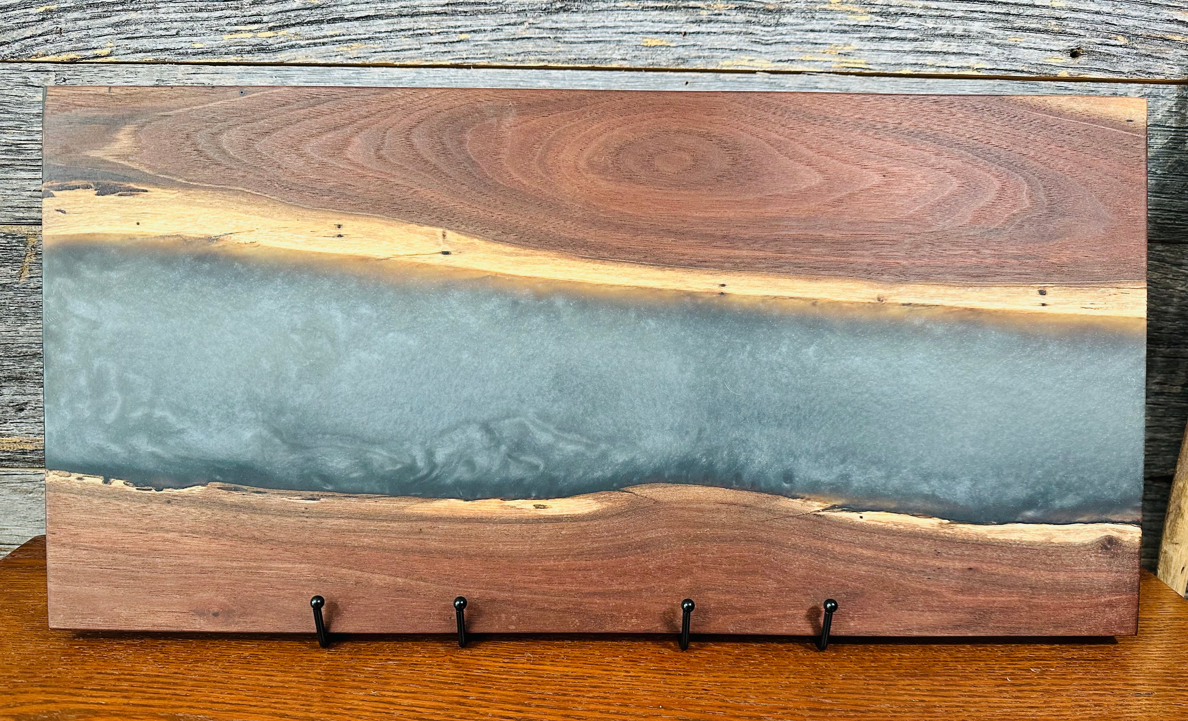 Handcrafted Black Walnut Charcuterie Board with Black and Silver Resin Center