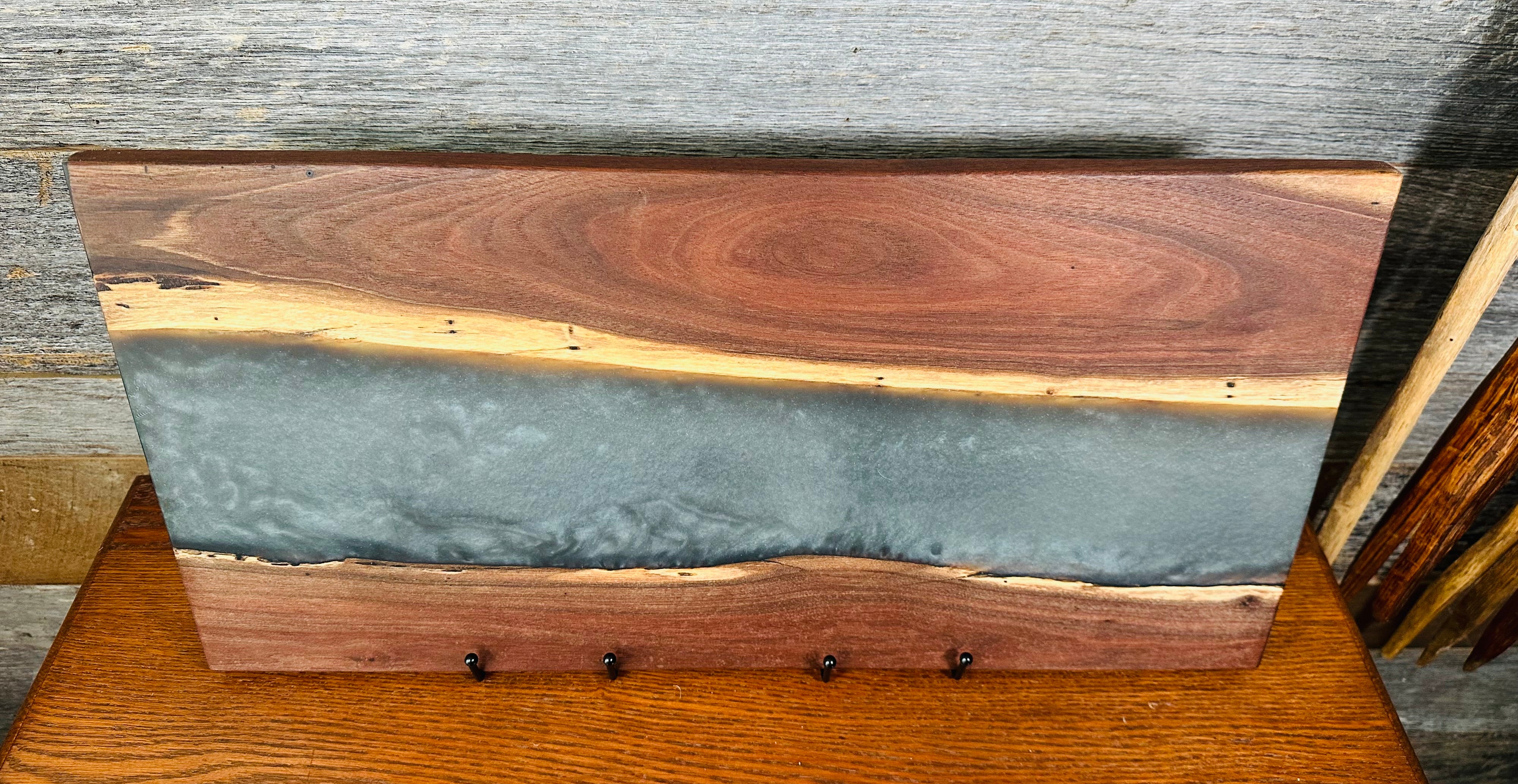 Handcrafted Black Walnut Charcuterie Board with Black and Silver Resin Center