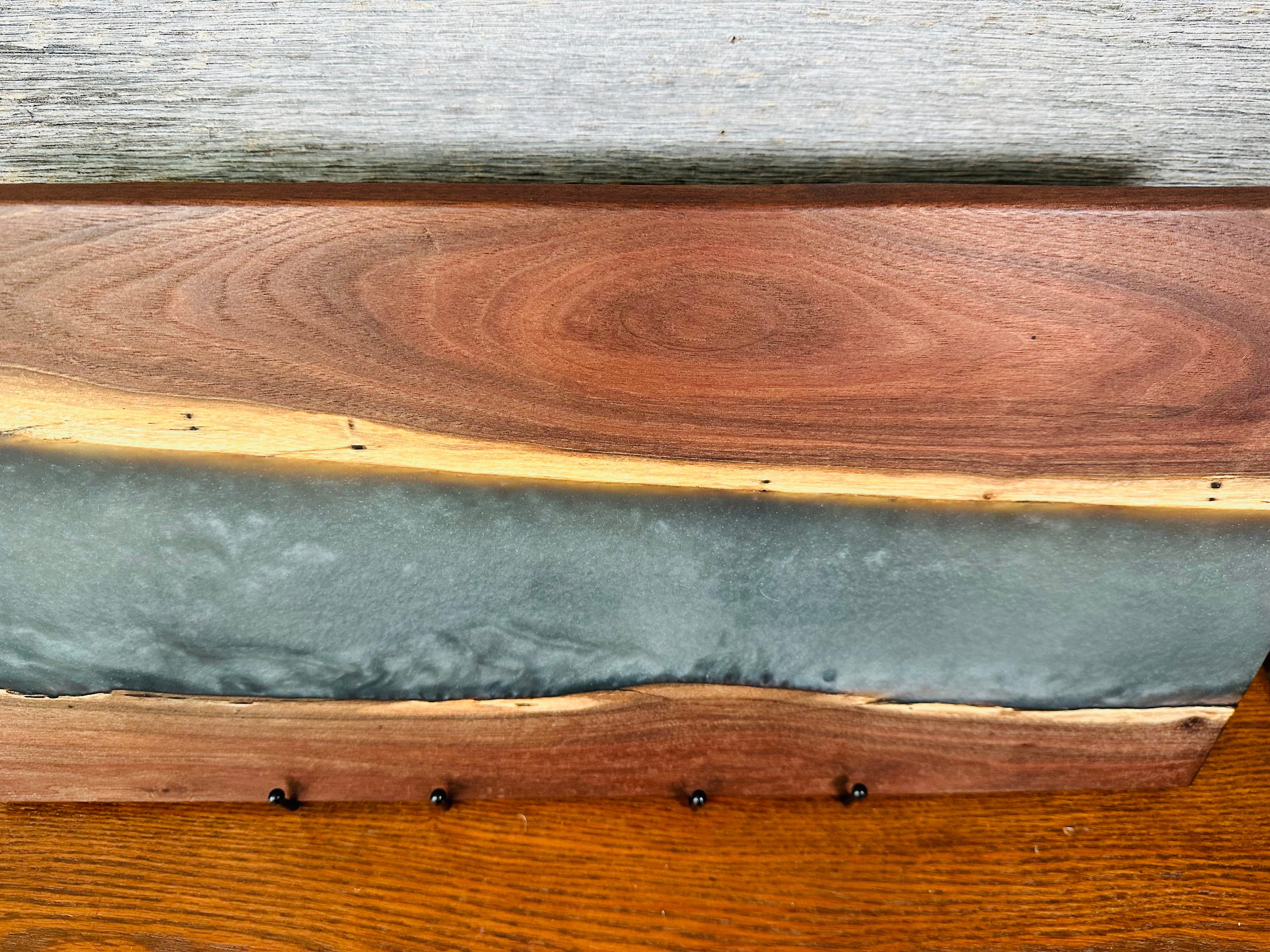 Handcrafted Black Walnut Charcuterie Board with Black and Silver Resin Center