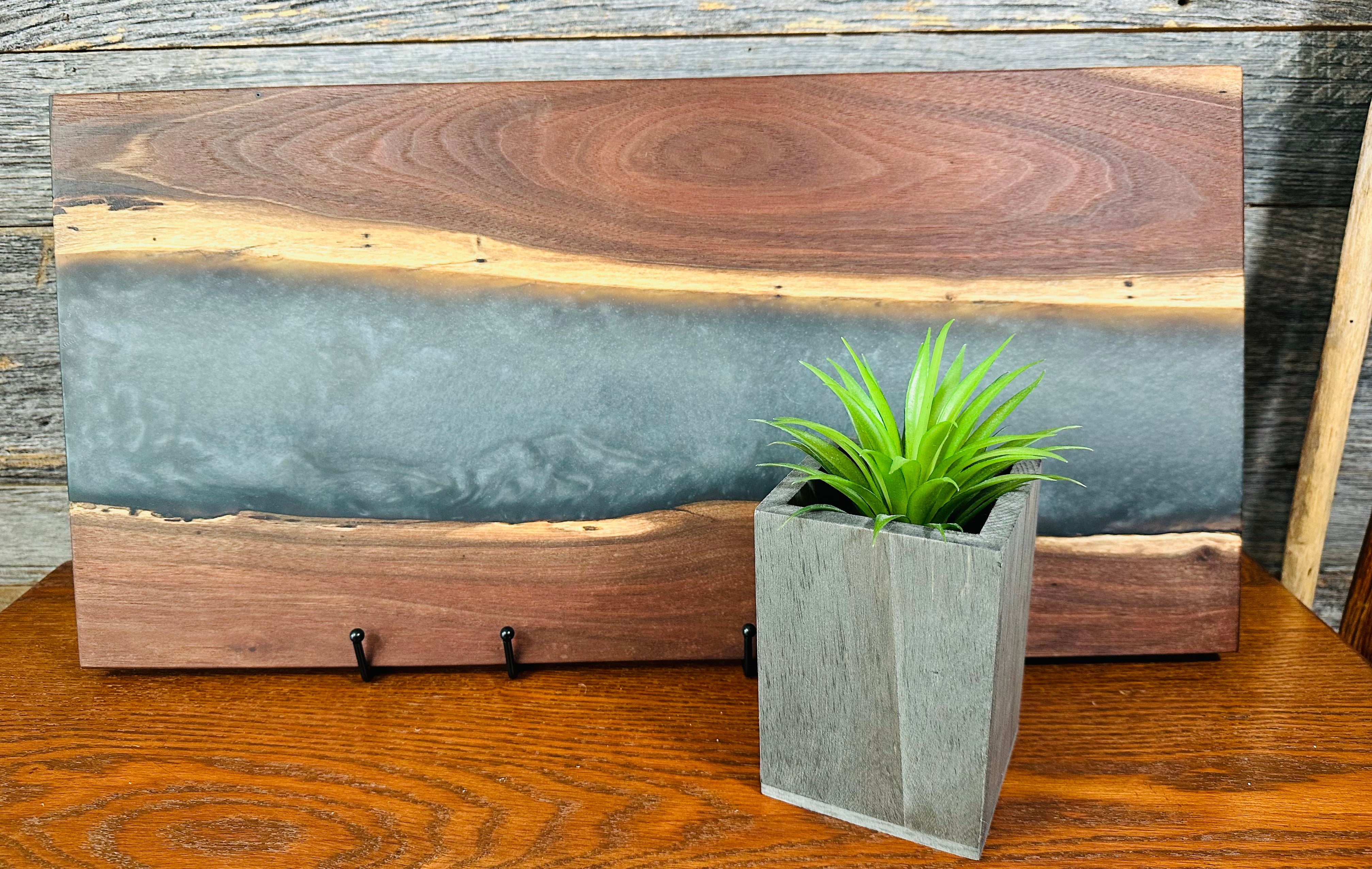 Handcrafted Black Walnut Charcuterie Board with Black and Silver Resin Center