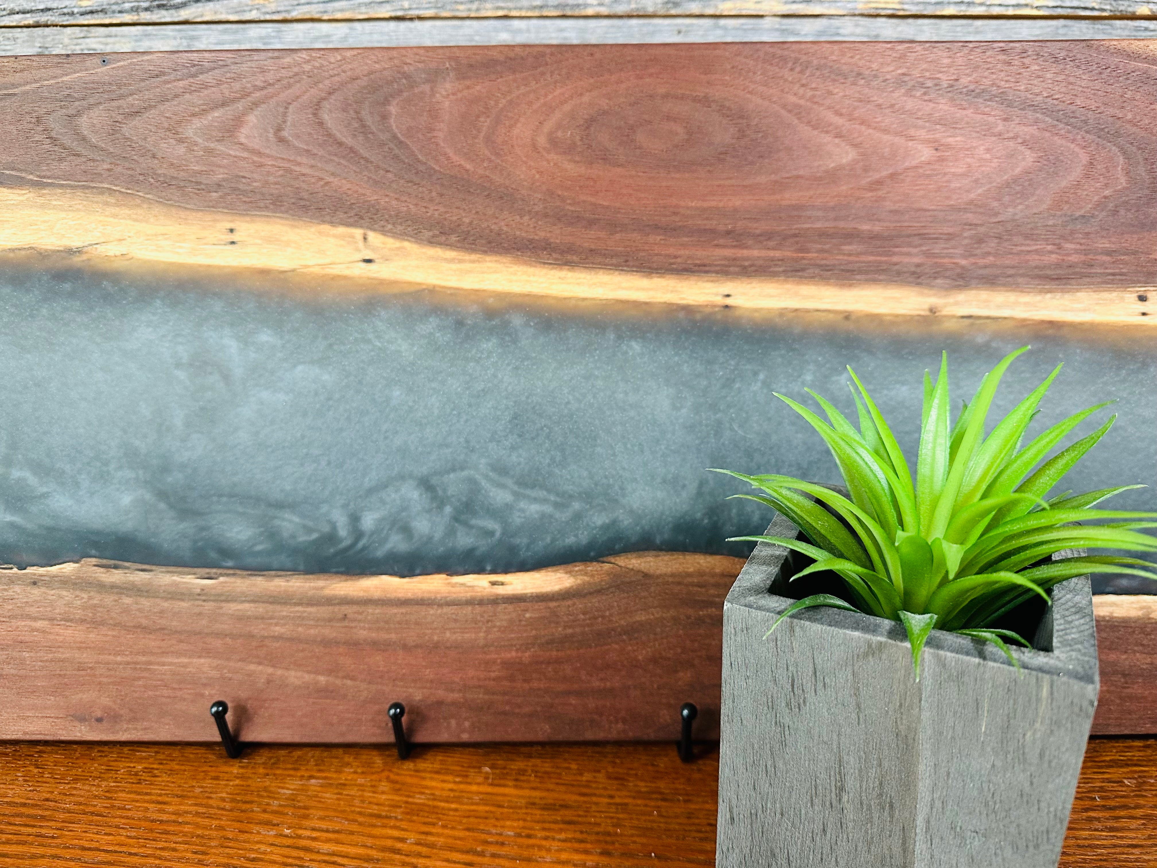 Handcrafted Black Walnut Charcuterie Board with Black and Silver Resin Center