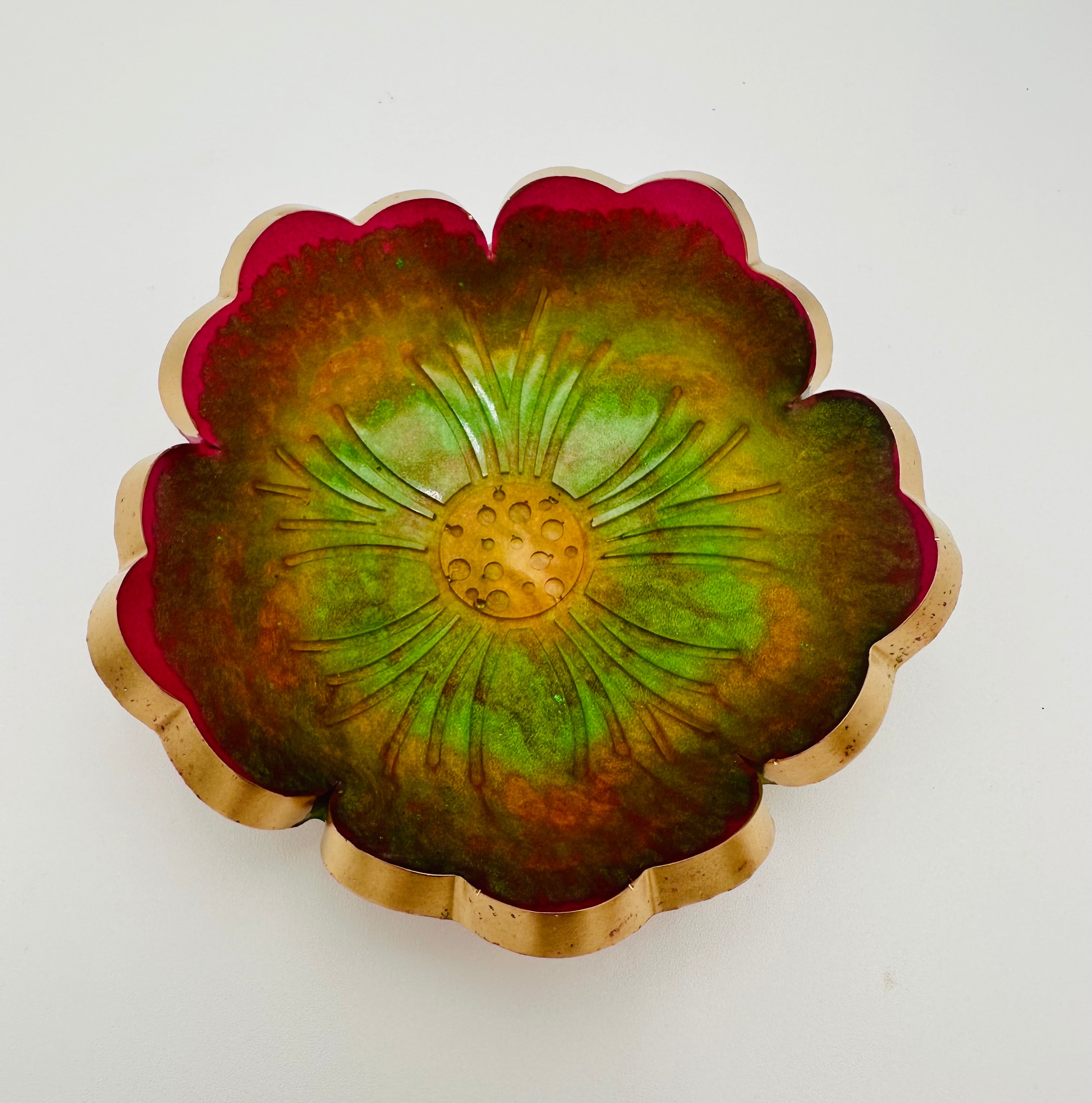 Small ResinFlower Bowl -Trimmed in Gold, Bronze, or Silver