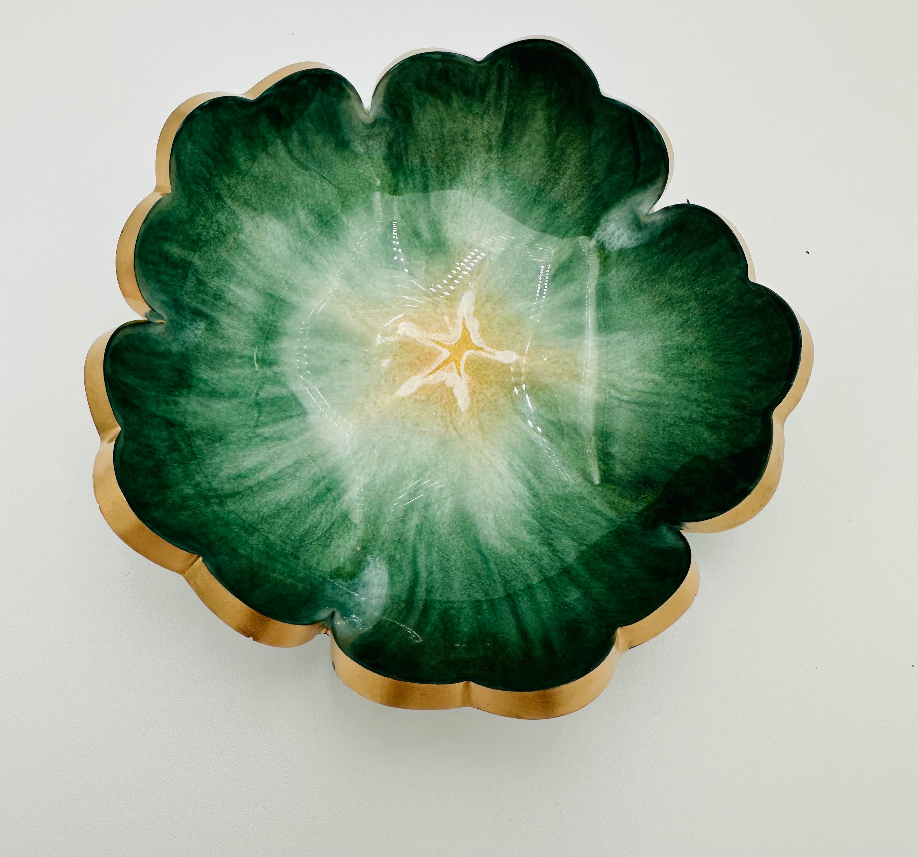 Small ResinFlower Bowl -Trimmed in Gold, Bronze, or Silver