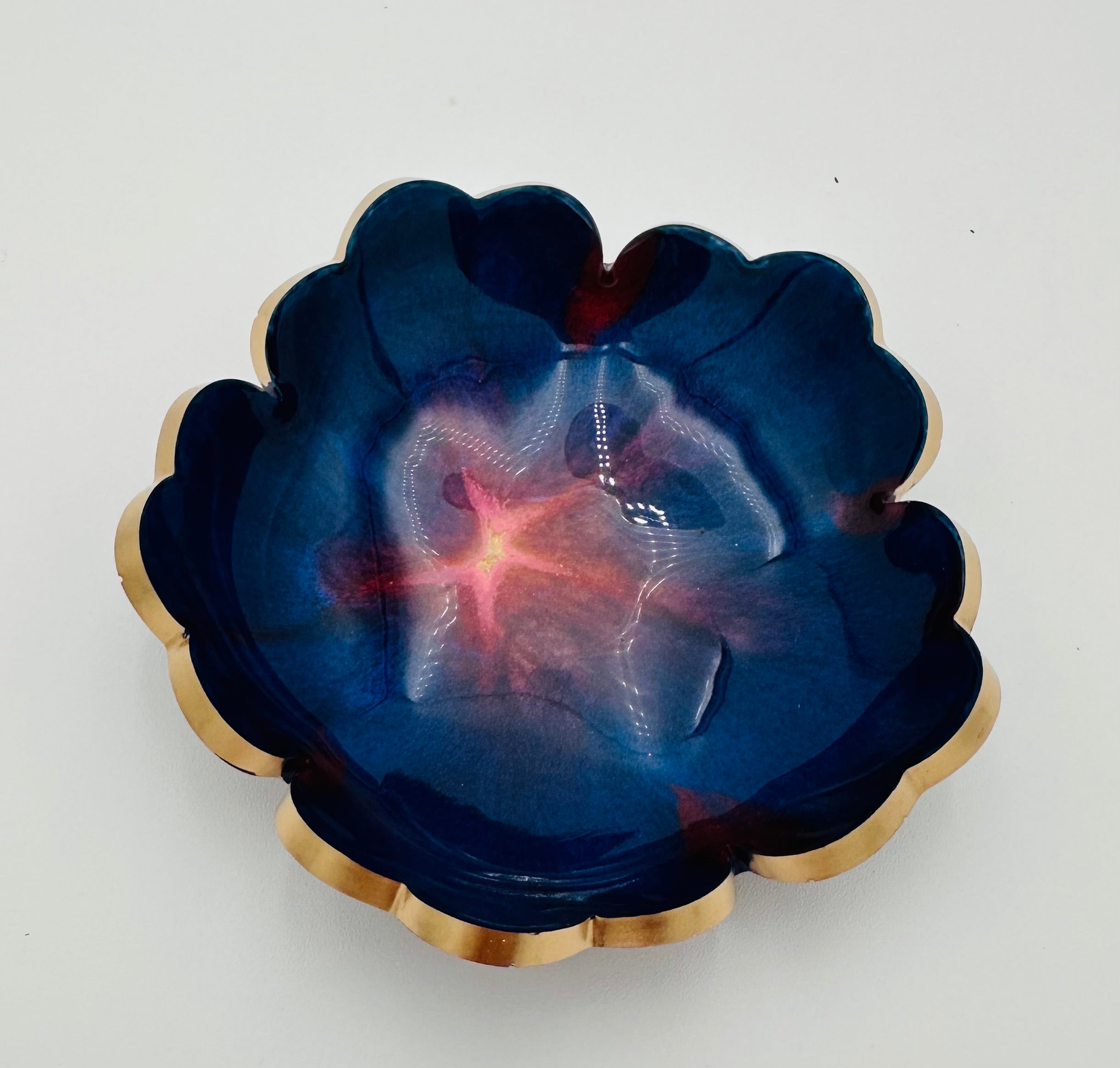 Small ResinFlower Bowl -Trimmed in Gold, Bronze, or Silver
