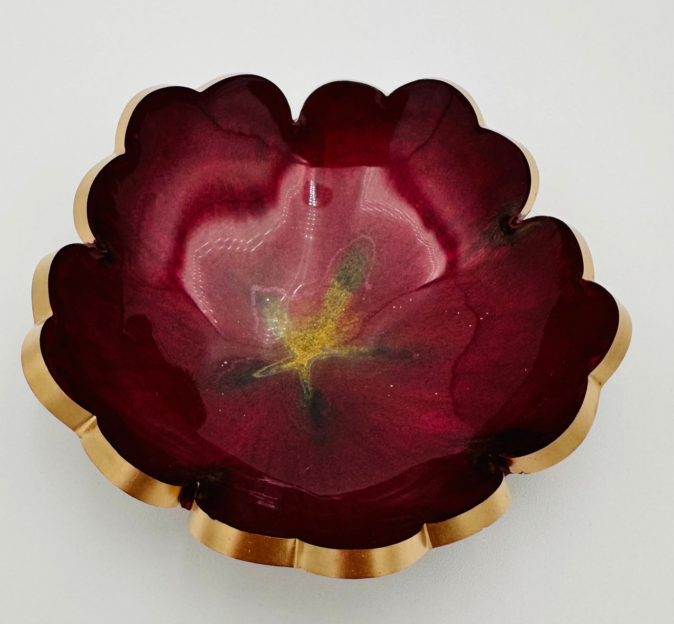 Small ResinFlower Bowl -Trimmed in Gold, Bronze, or Silver