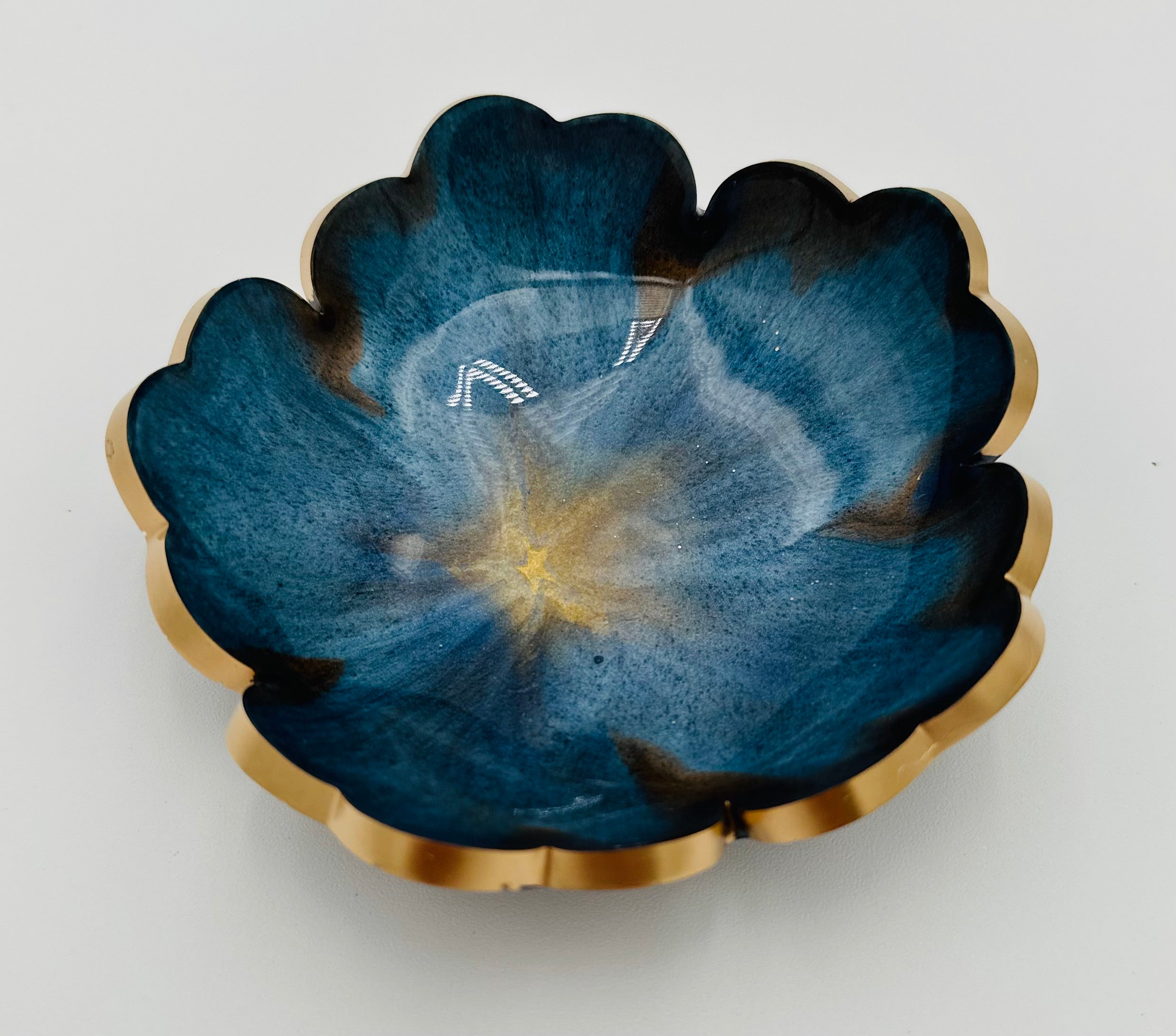 Small ResinFlower Bowl -Trimmed in Gold, Bronze, or Silver