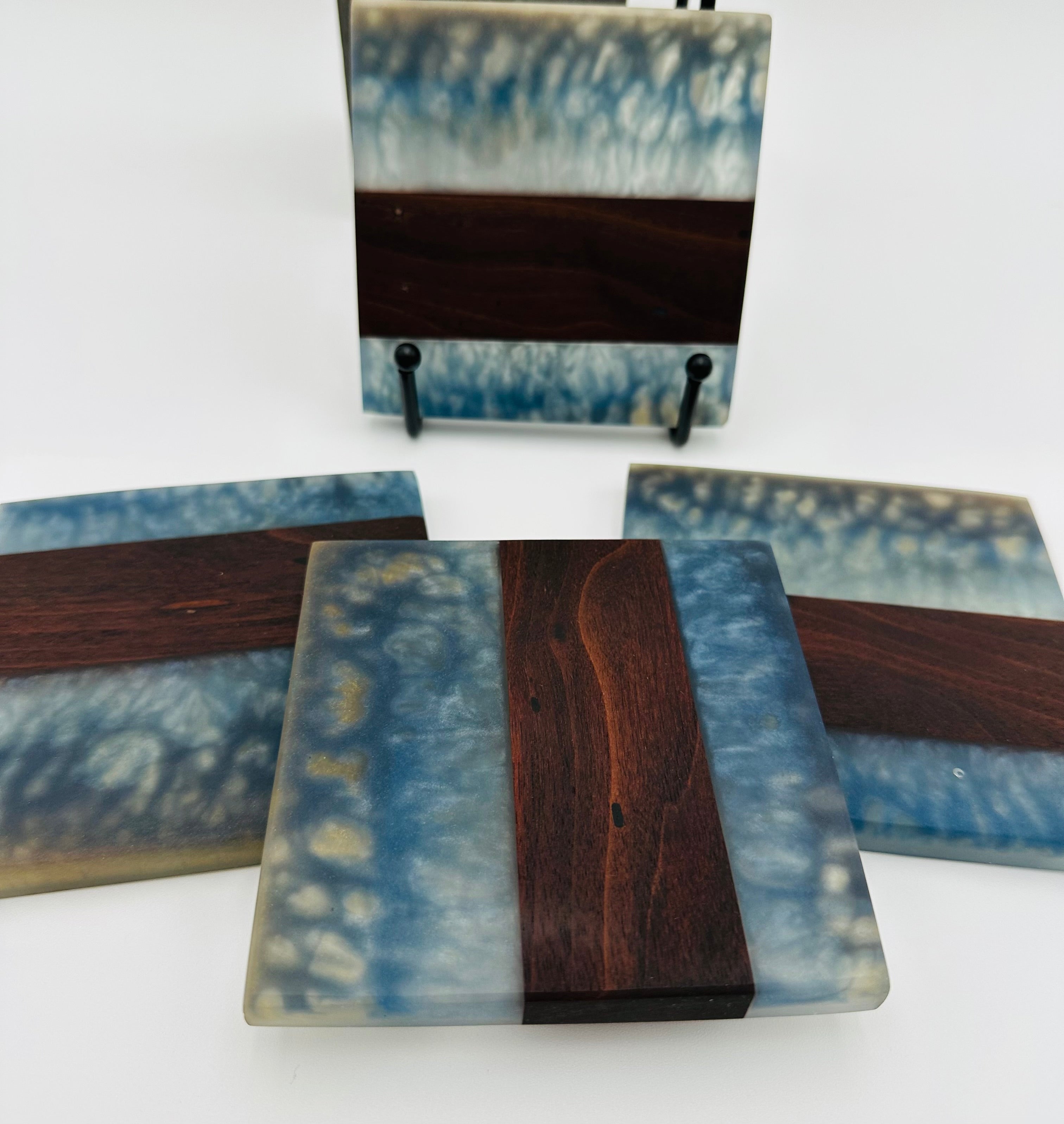 Black Walnut and Resin Coasters, Set of 4