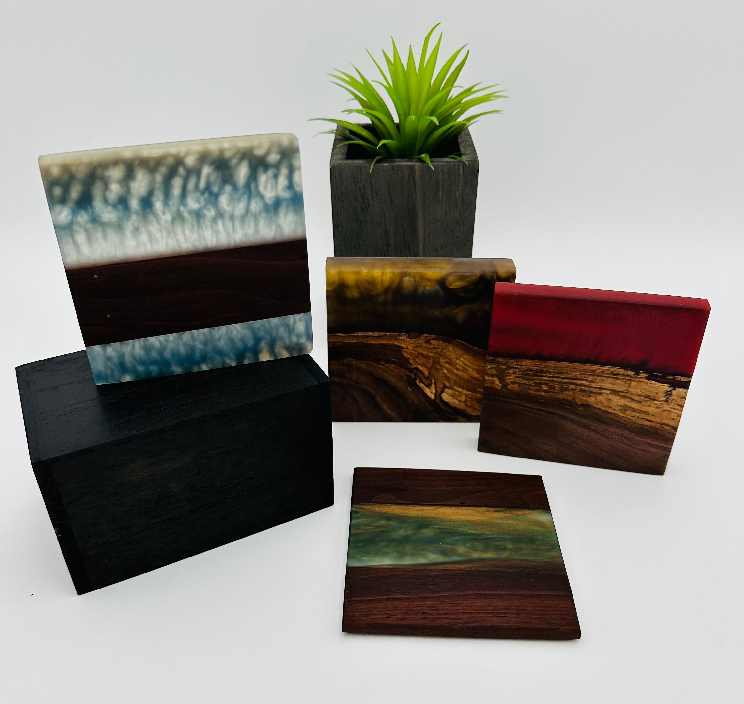 Black Walnut and Resin Coasters, Set of 4