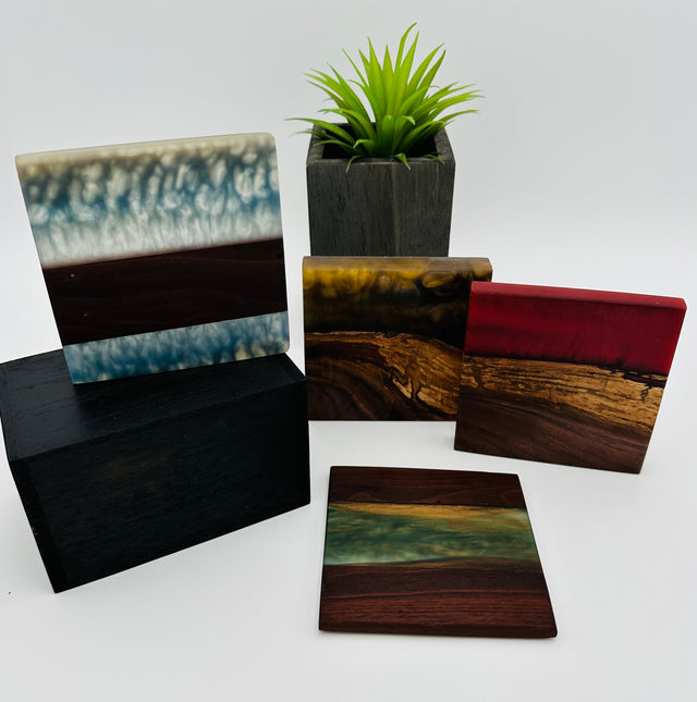 Black Walnut and Resin Coasters, Set of 4