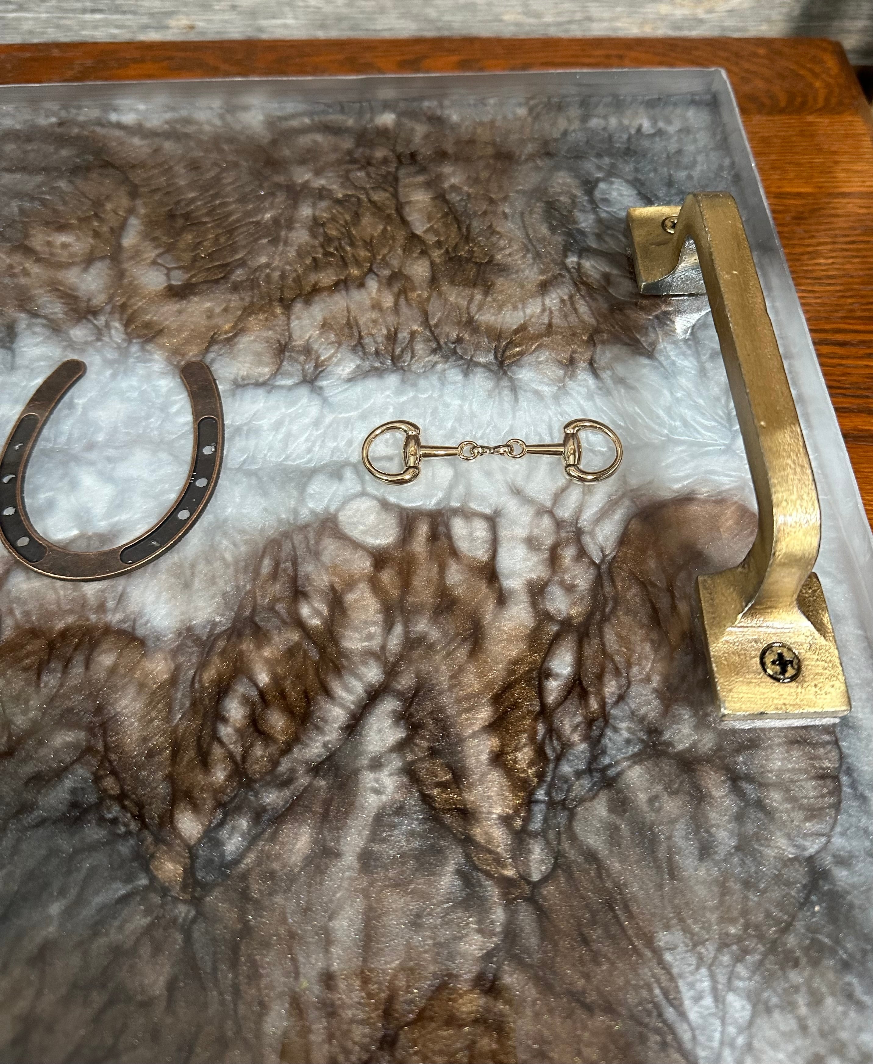 Handcrafted Equestrian Themed Resin tray with Handles