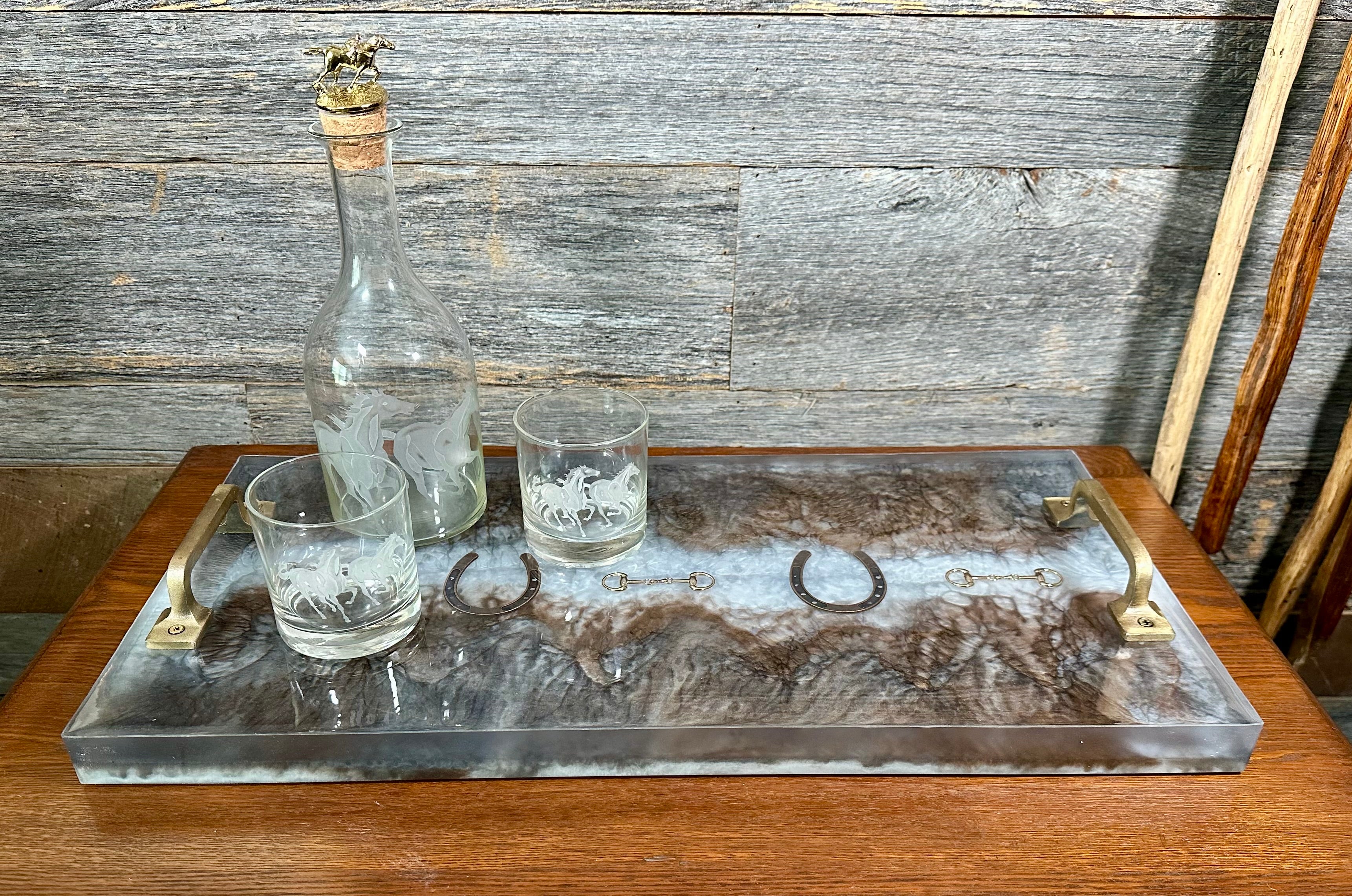 Handcrafted Equestrian Themed Resin tray with Handles
