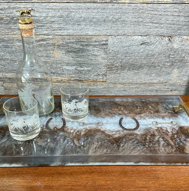 Handcrafted Equestrian Themed Resin tray with Handles