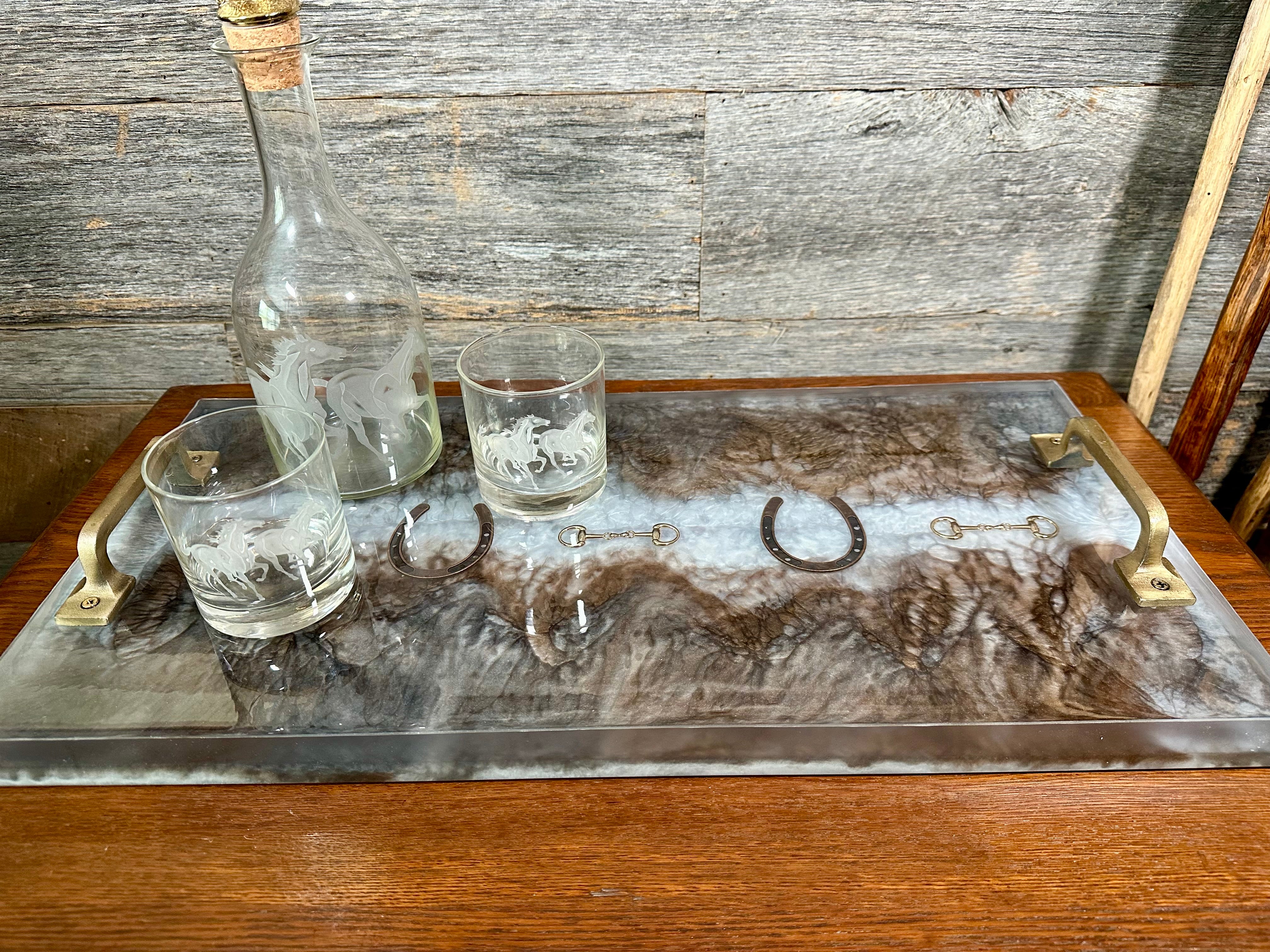 Handcrafted Equestrian Themed Resin tray with Handles